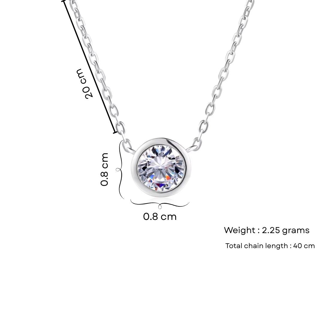 Nilu's Collection Silver Plated Pendant Necklace With Round Cut Solitaire Cubic Zirconia Diamond For Women And Girls | Anti-Tarnish | Anti-Allergy | Office Wear