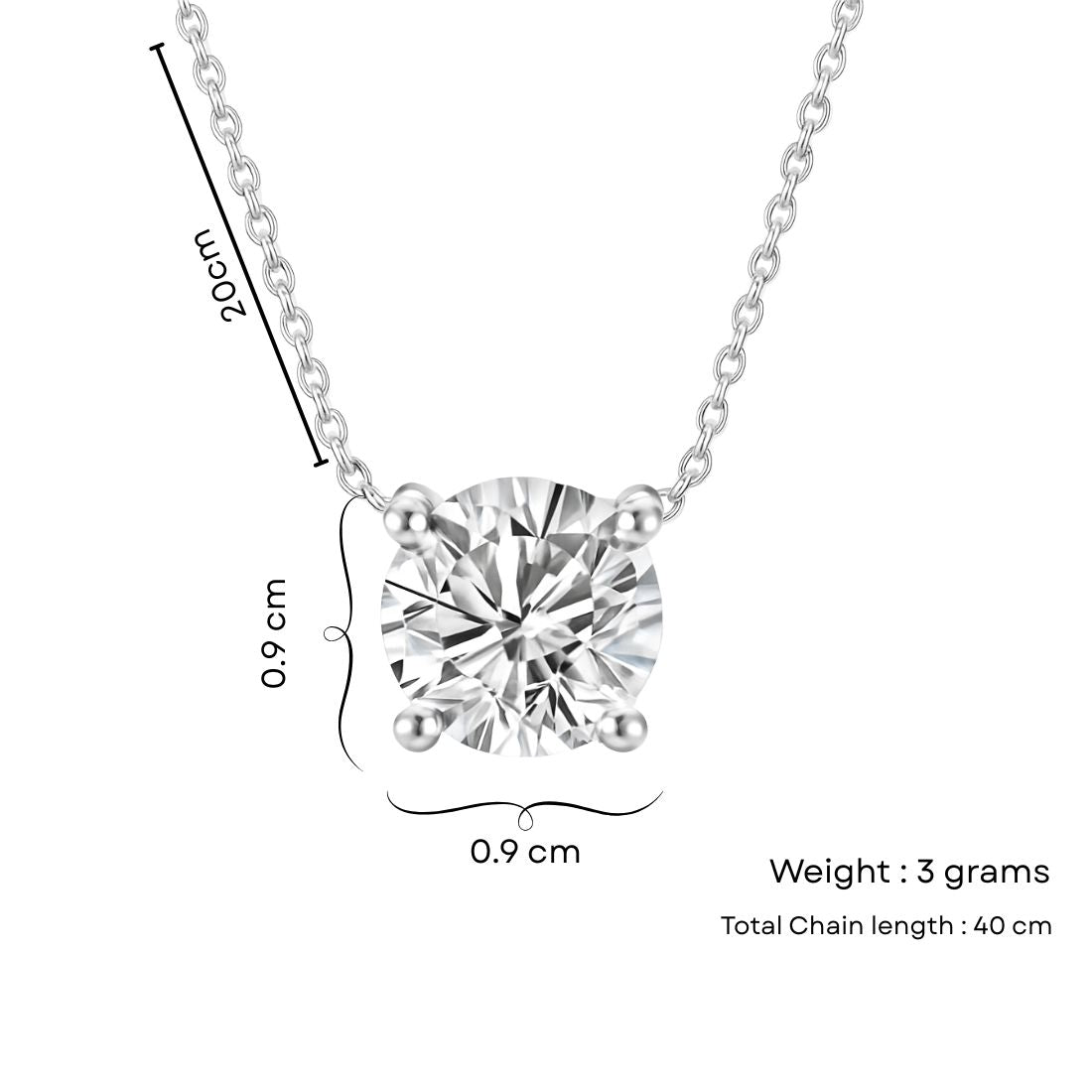 Nilu's Collection Silver Plated Pendant Necklace With Round Cut Solitaire American Diamond For Women And Girls | Anti-Tarnish | Anti-Allergy | Office Wear | Gifting