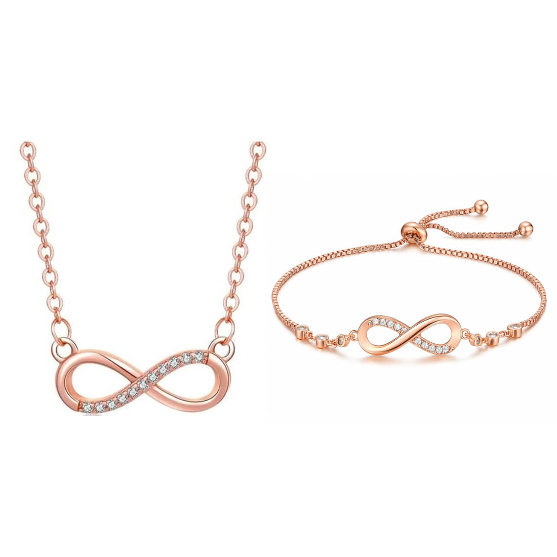 Nilu's Collection Rose Gold Plated Infinity Pendant & Adjustable Bracelet with American Diamond for Women & Girls | Anti-Tarnish | Anti-Allergy | Office Wear
