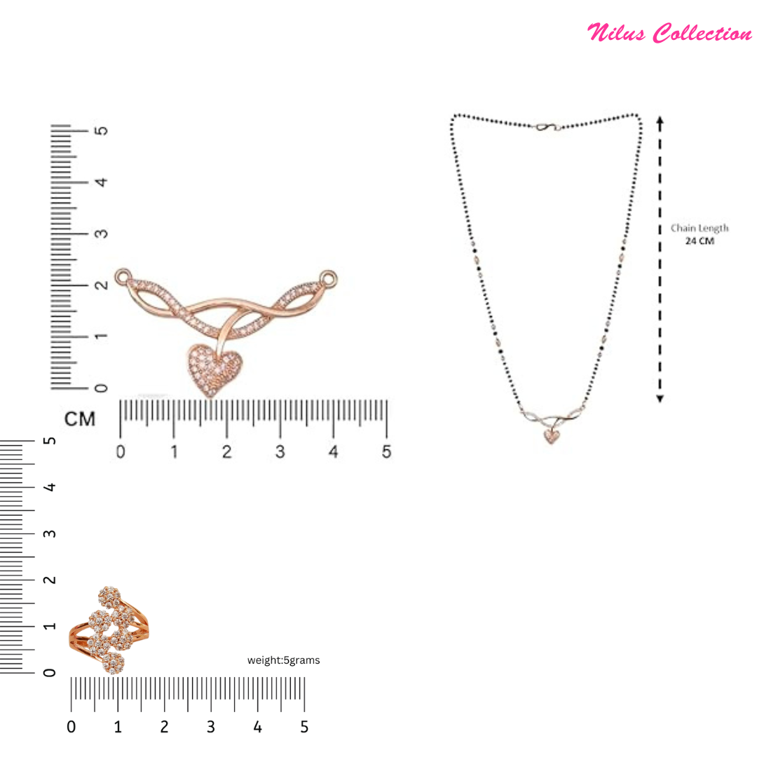 Premium Quality American Diamond Mangalsutra with Rose Gold Plated Ring for Women