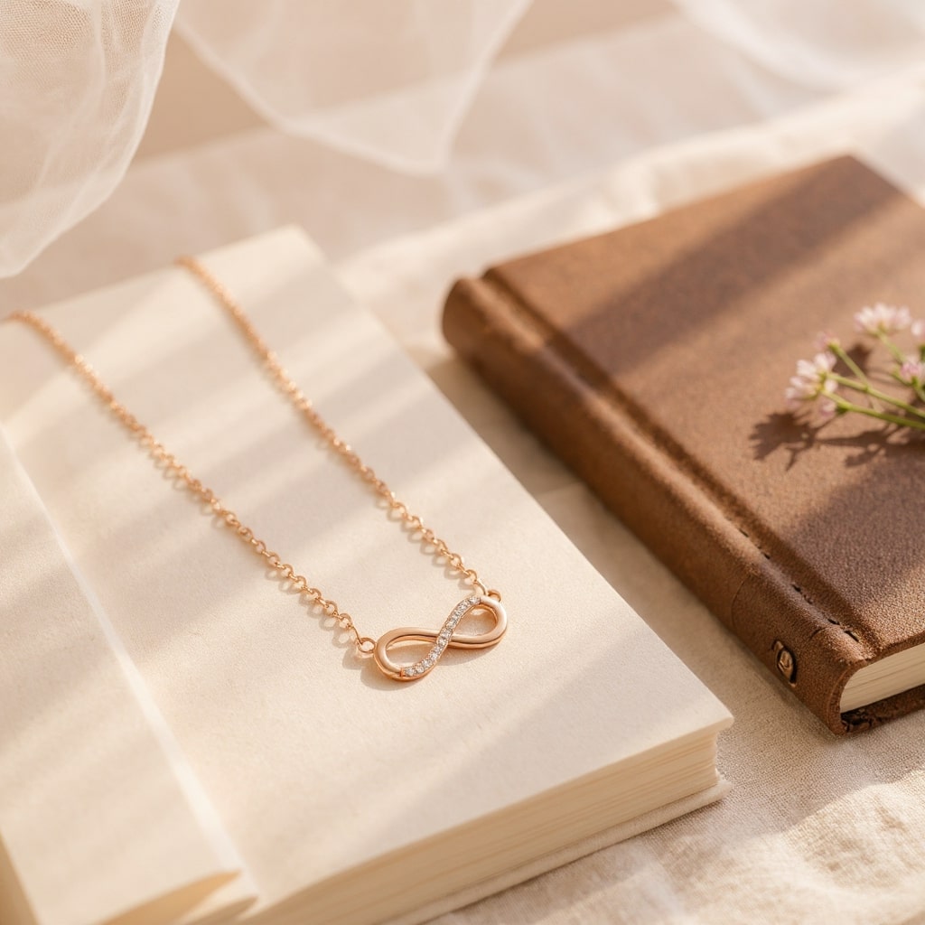 Nilu's Collection Rose Gold Plated Infinity Pendant & Adjustable Bracelet with American Diamond for Women & Girls | Anti-Tarnish | Anti-Allergy | Office Wear