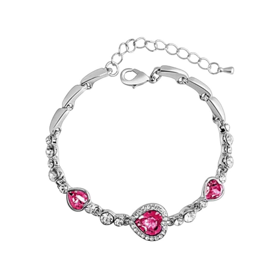 Nilu's Collection Heart shape Cubic Zirconia Stone Gorgeous Bracelets Jewelry for Women and Girls (Pink)