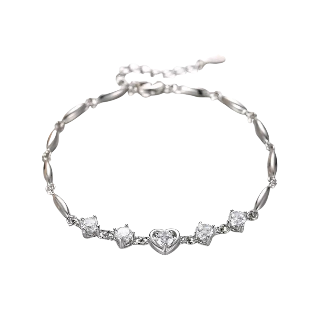 Nilu's Collection Fashion lovely Heart Silver Plated Valentine Gift Crystal  Bracelet (White)