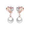 Simulated Pearl Drop Earrings for Women, Cubic Zirconia Pearl Beads Earring, Rose Gold and Silver