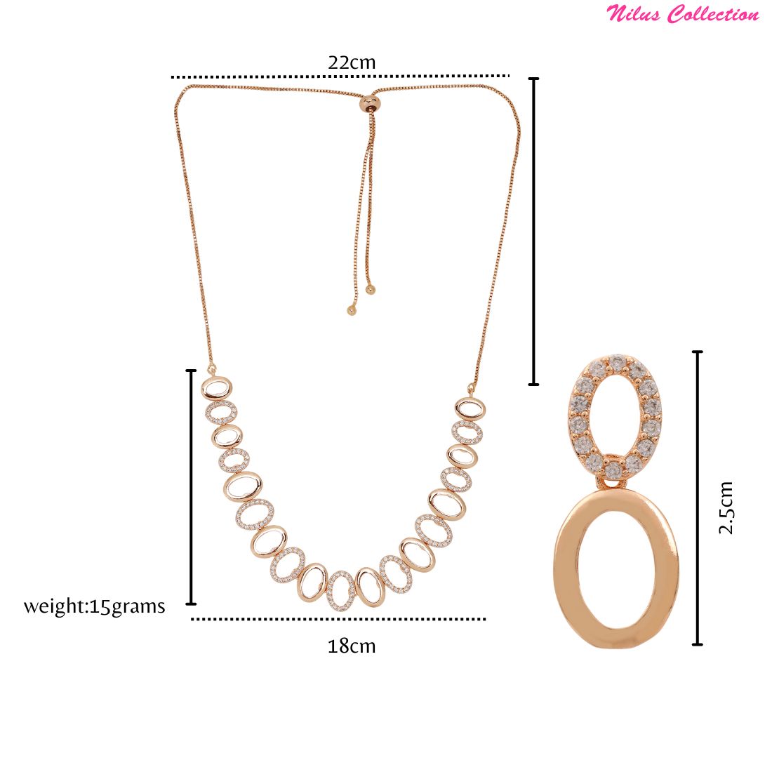 Rose Gold Plated AD Stone Necklace And Pair Of Earrings for Women | Special Ocassion, Wedding, Dating | Anti Tarnish | Anti Allergy | Necklace and Earring Set | Gift for Her