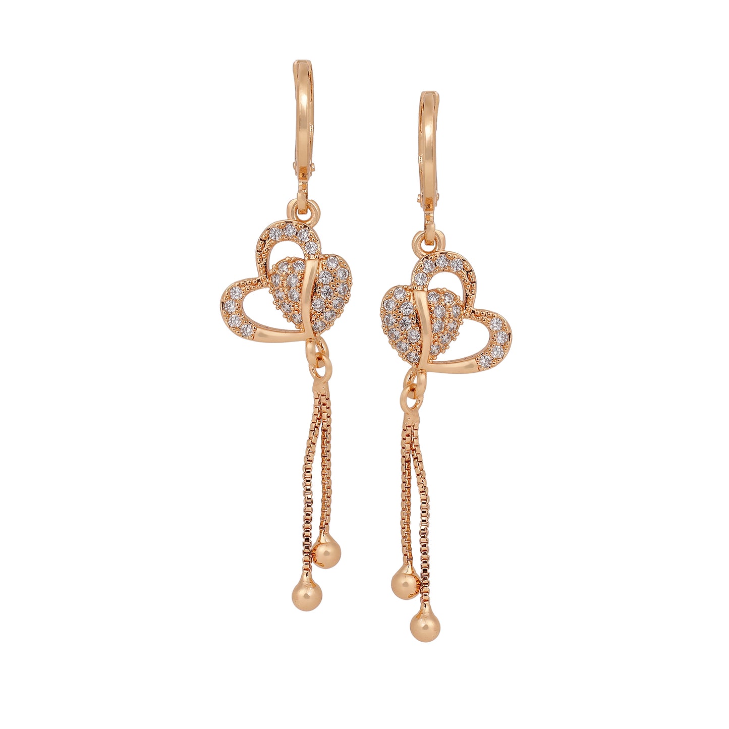 Rose Gold Plated Long Earrings, American Diamond Studded Lightweight Danglers Drop Earrings for Women and Girls