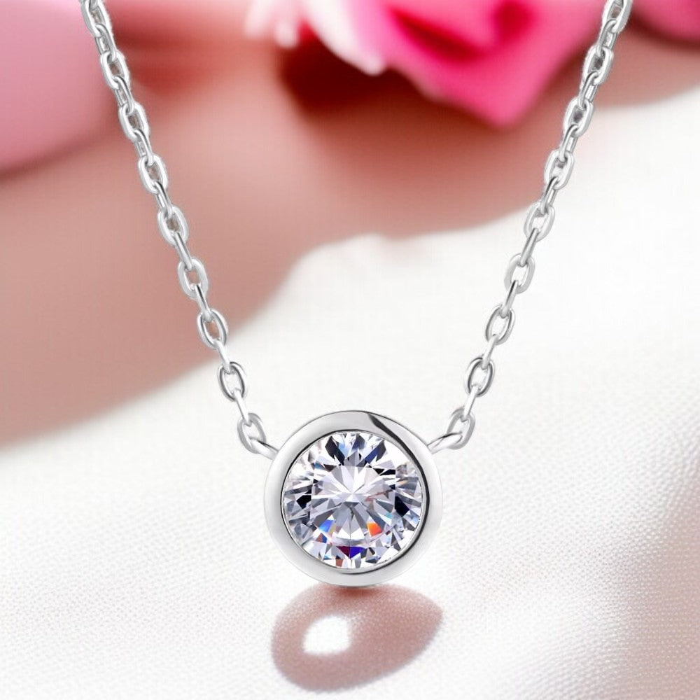 Nilu's Collection Silver Plated Pendant Necklace With Round Cut Solitaire Cubic Zirconia Diamond For Women And Girls | Anti-Tarnish | Anti-Allergy | Office Wear