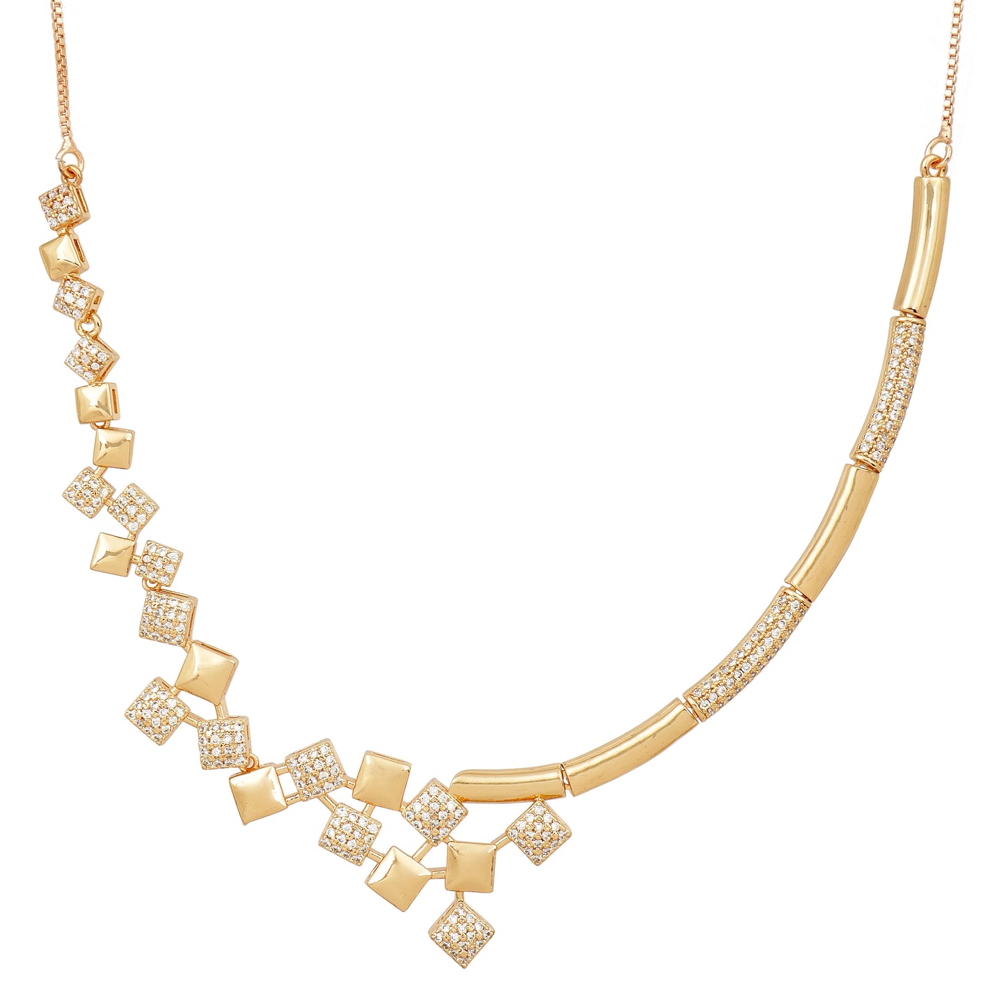 Rose Gold Plated Cubic Necklace Set with Earrings | American Diamond for Women & Girl | Gift For her