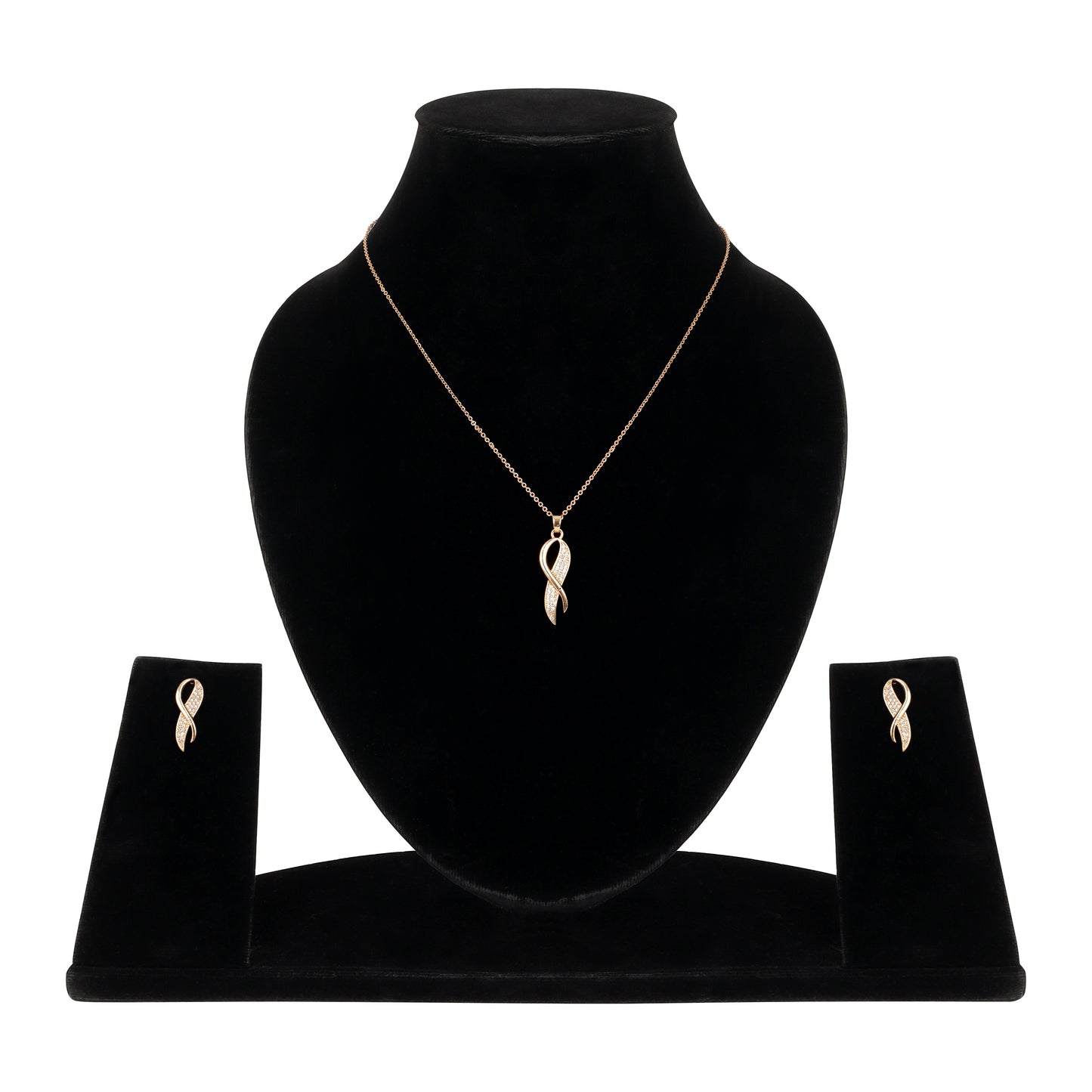 Rose Gold Plated Twist Pendant Necklace and Earrings Set for Women & Girls