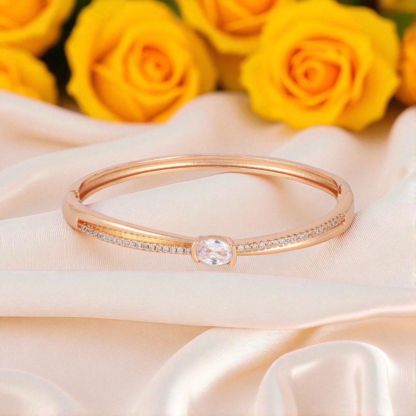 Rose Gold-Plated Kada with Centerpiece Stone Elegant Designer kada Bracelet for Women| Sleek Finish |Office Wear | Minimalist Appeal