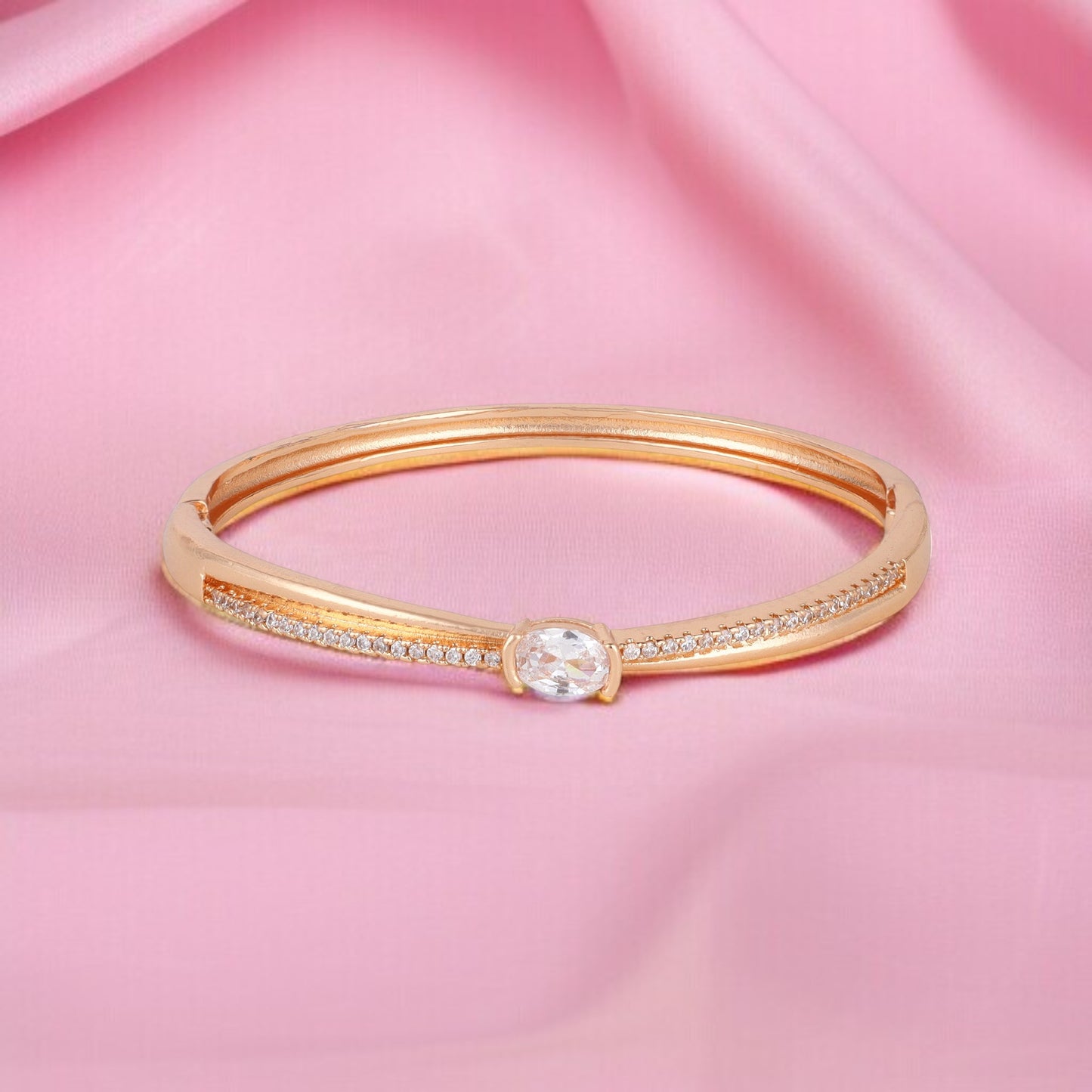 Rose Gold-Plated Kada with Centerpiece Stone Elegant Designer kada Bracelet for Women| Sleek Finish |Office Wear | Minimalist Appeal