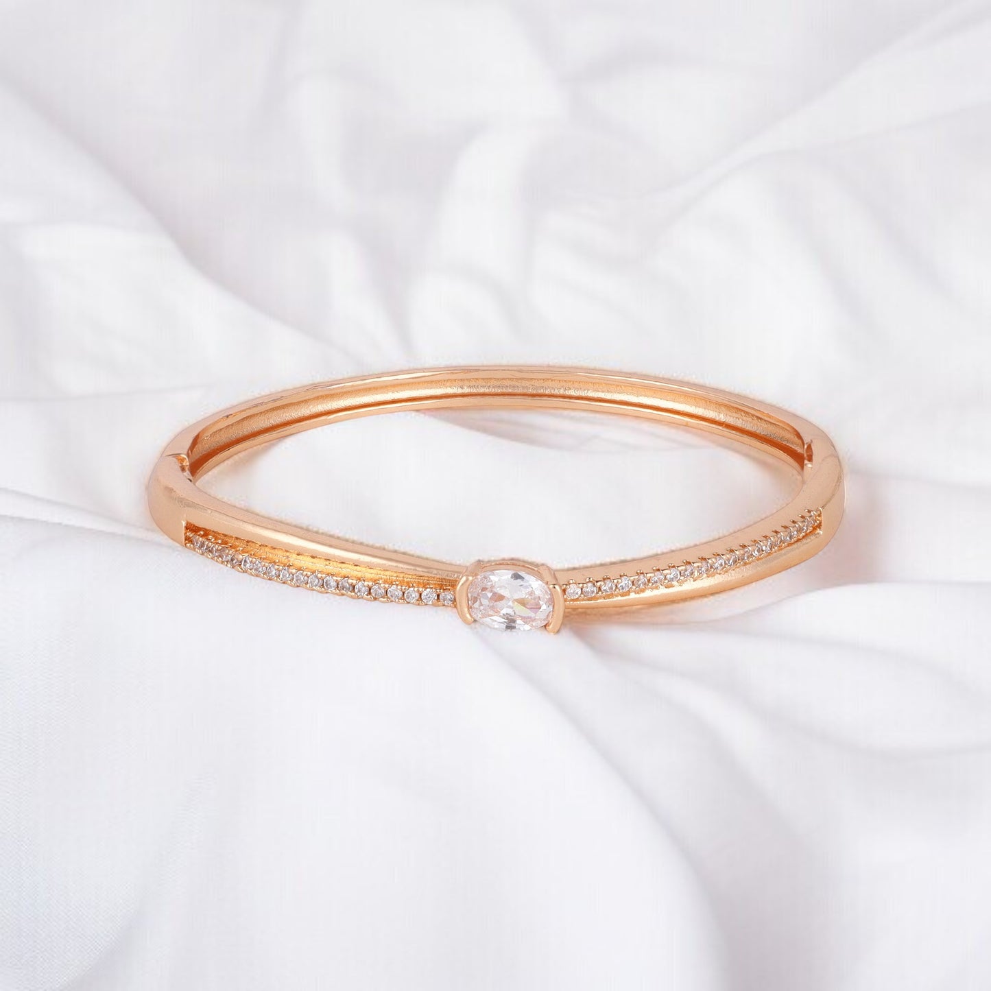 Rose Gold-Plated Kada with Centerpiece Stone Elegant Designer kada Bracelet for Women| Sleek Finish |Office Wear | Minimalist Appeal
