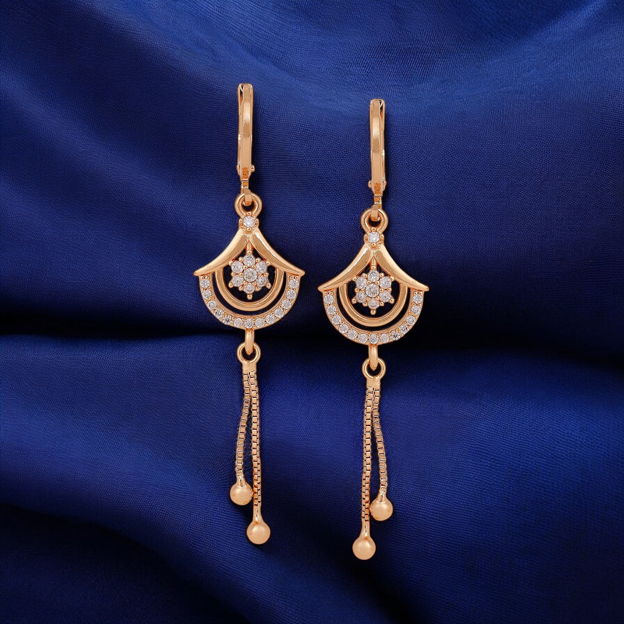 Rose Gold Long Earrings, American Diamond Studded Lightweight Drop Earrings for Women and Girls (rose)