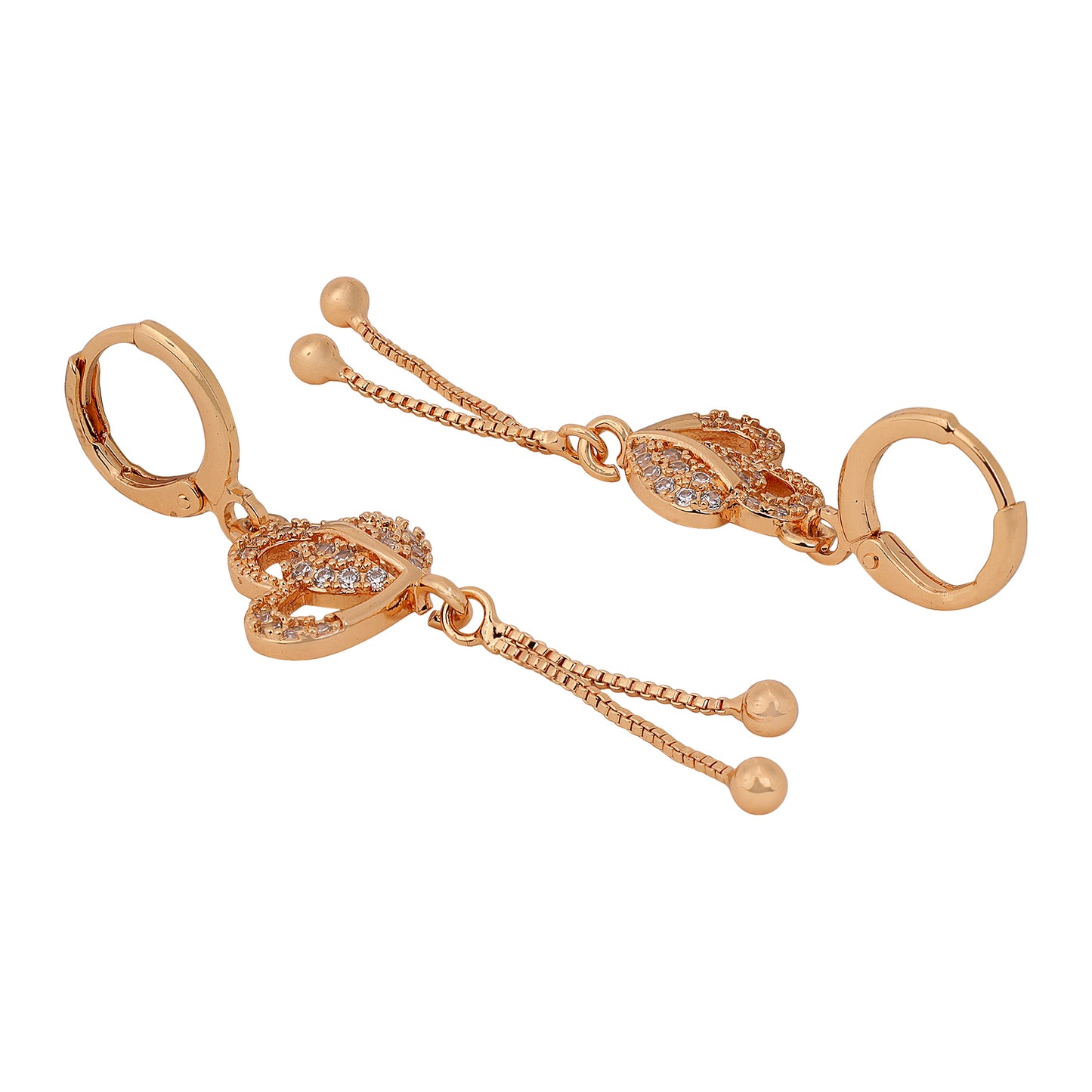 Rose Gold Plated Long Earrings, American Diamond Studded Lightweight Danglers Drop Earrings for Women and Girls