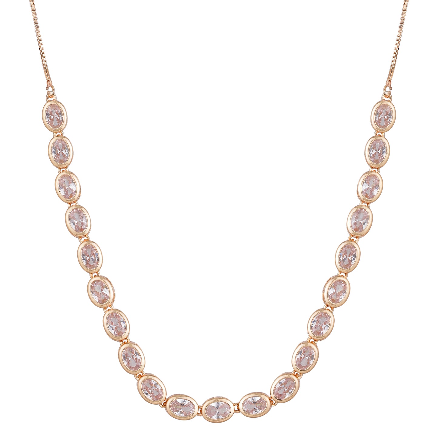 Nilu’s Collection Rose Gold Plated Necklace Set with Matching Earrings | Adjustable Chain | Premium AD Stone Jewelry for Women and Girls
