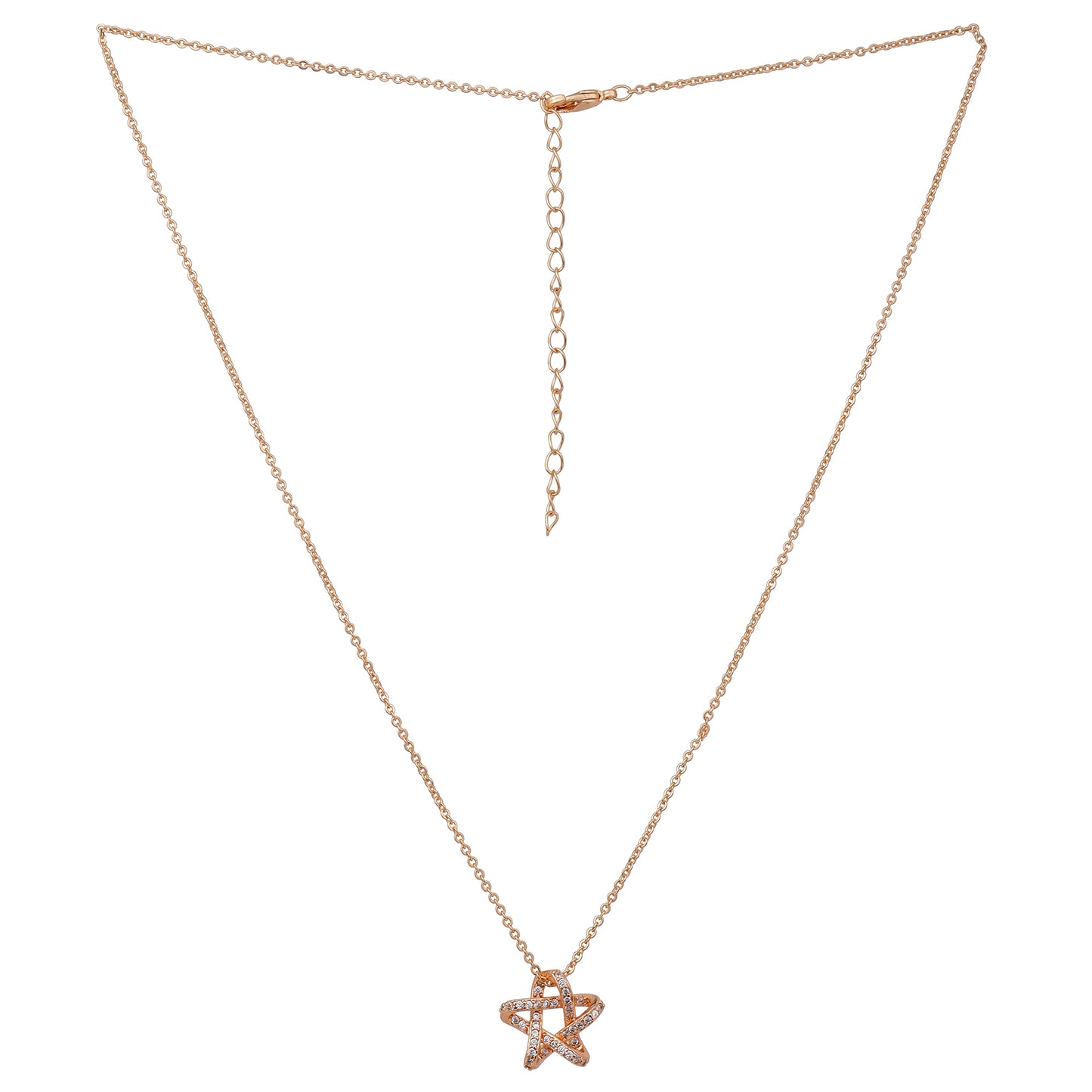 American Diamond -Studded Star Pendant Necklace| Rose Gold Plated Pendant with Chain| Fashion Jewellery for Women