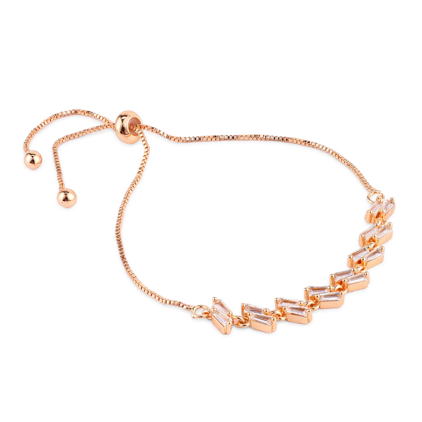 Nilu's Collection Rose Gold Plated Adjustable Bracelet With American Diamond For Women And Girls | Anti-Tranish | Anti-Allergy | Office Wear
