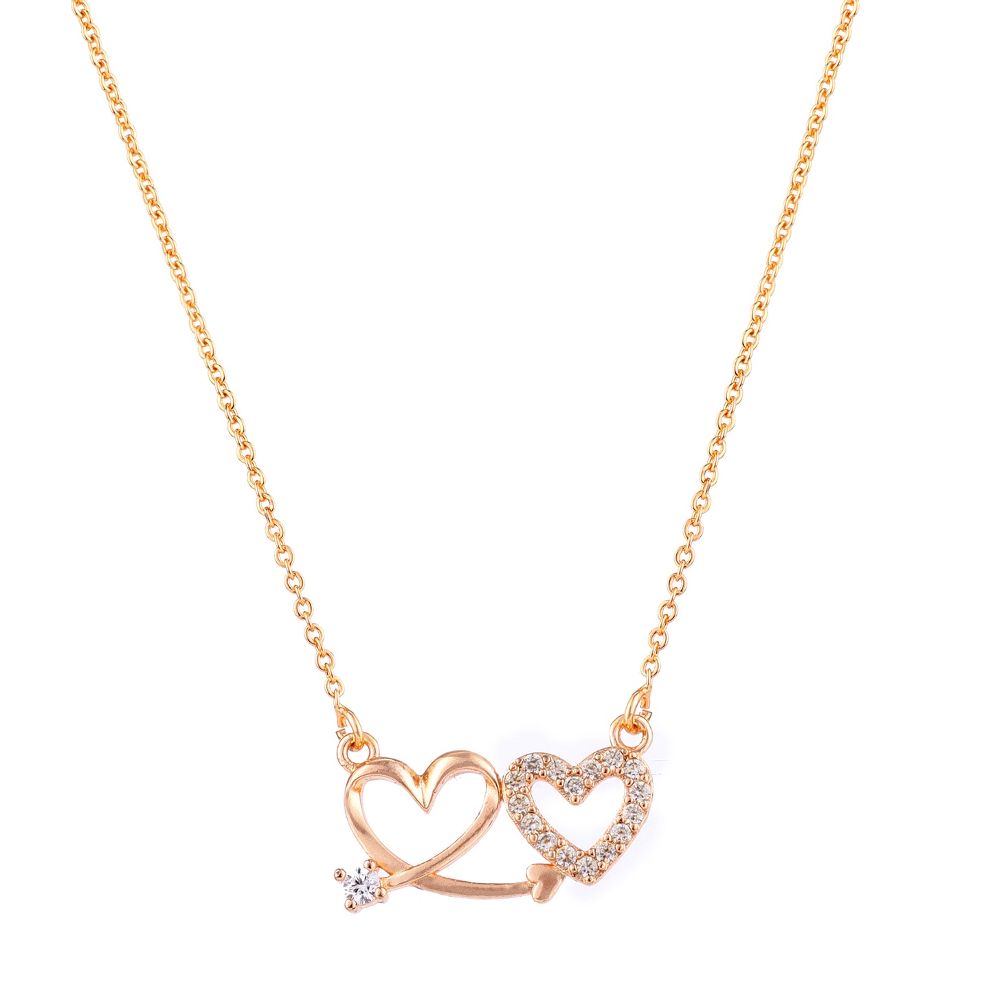 Nilu's Collectin Rose Gold Plated Double Heart Pendant Necklace With American Diamond for Women and Girls |Anti-Tranish | Anti- Allergy | Office Wear