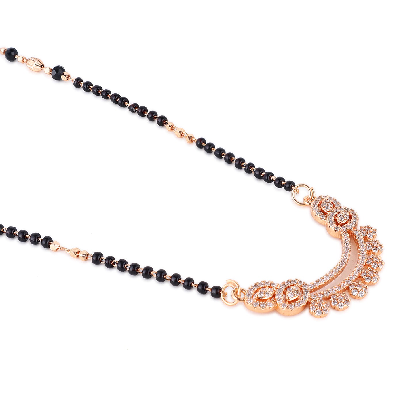 Nilu's Collection Rose Gold Plated CZ Stones Mangalsutra with Black Beads for Women