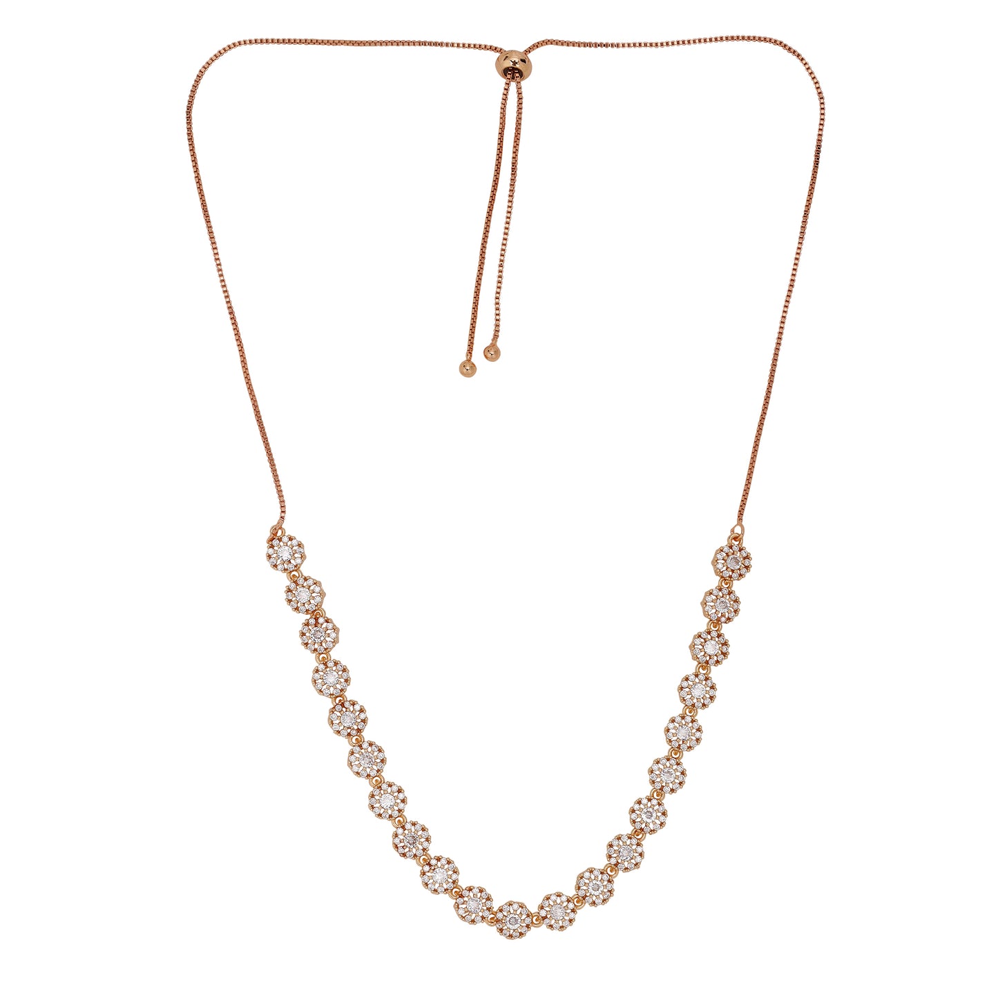 Rose Gold Plated American Diamond Necklace And Pair Of Earrings Jewellery Set for Women | Special Ocassion, Wedding, Engagement, Dating | Anti Tarnish | Anti Allergy | Necklace and Earring Set | Gift for Her