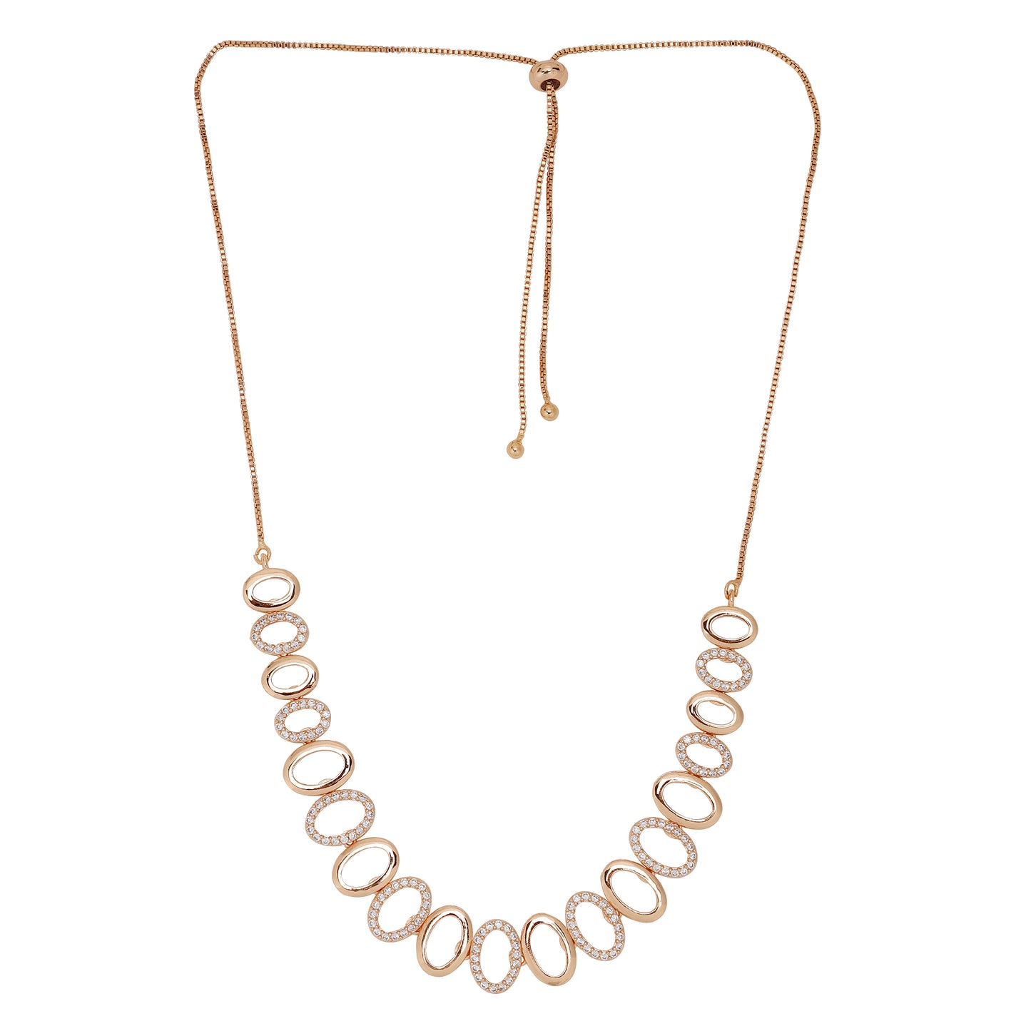 Rose Gold Plated AD Stone Necklace And Pair Of Earrings for Women | Special Ocassion, Wedding, Dating | Anti Tarnish | Anti Allergy | Necklace and Earring Set | Gift for Her
