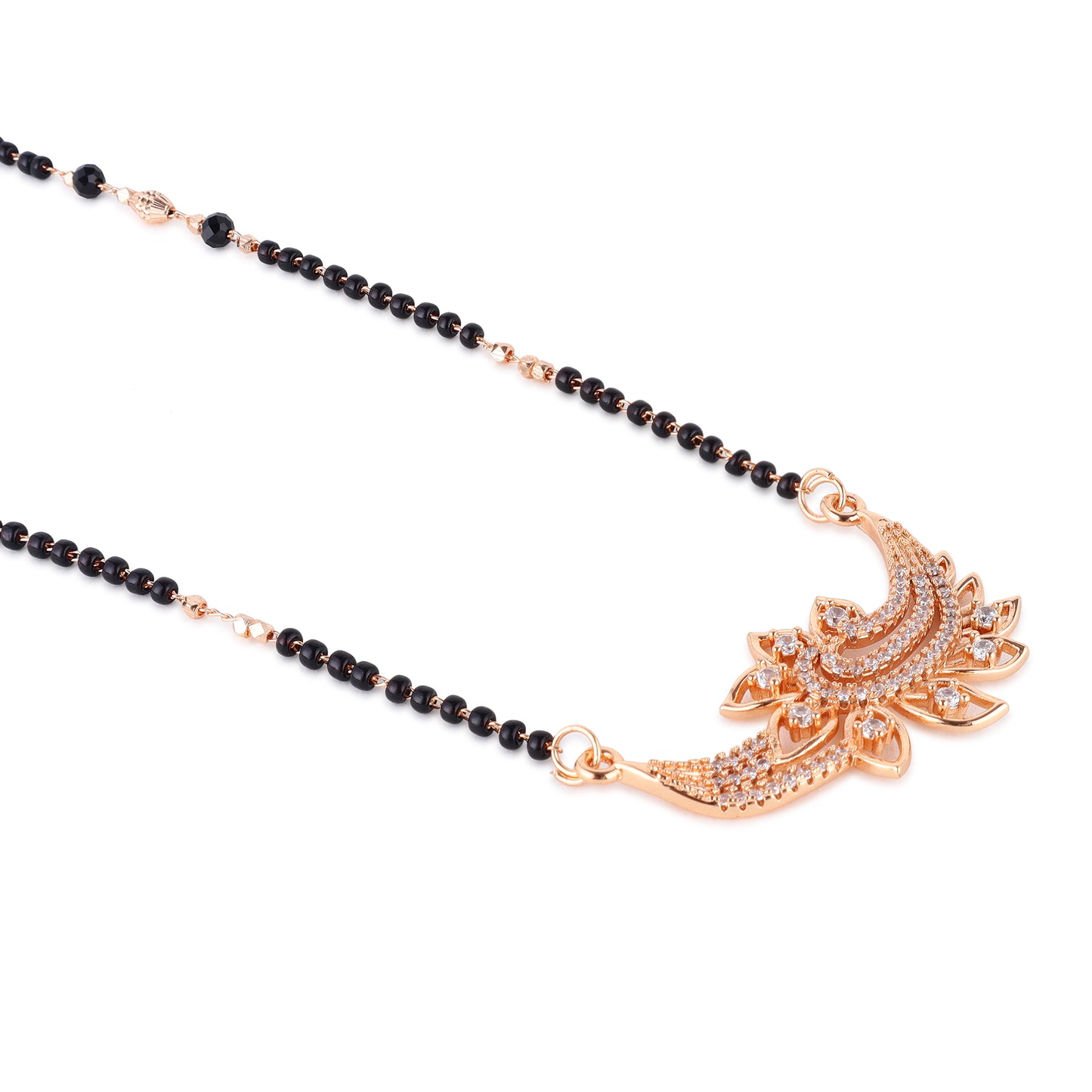 Nilu's Collection Rose Gold Plated Mangalsutra with Motif & Black Beads for Women