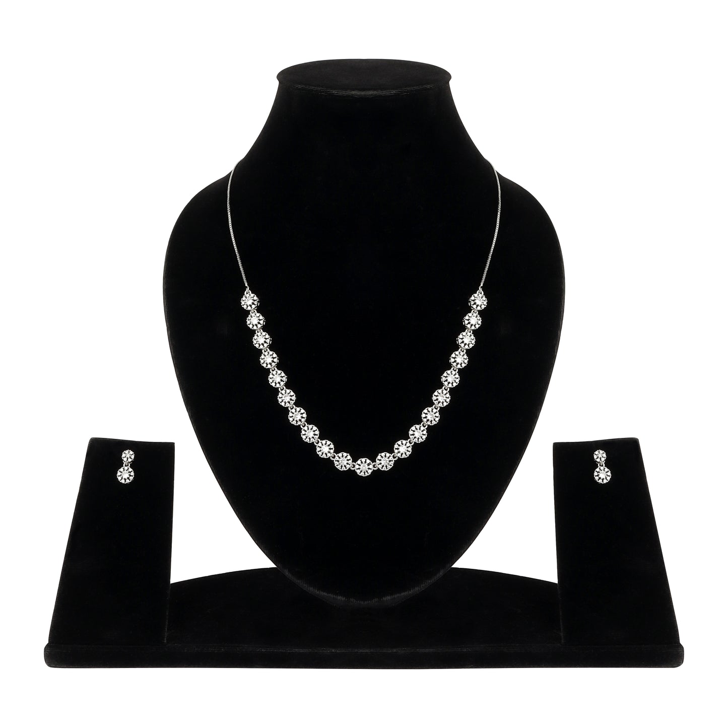 Silver Plated American Diamond Stone Studded | Anti Tarnish Jewellery Set for Women and Girls | Matching Earrings | Perfect for Weddings and Special Occasions