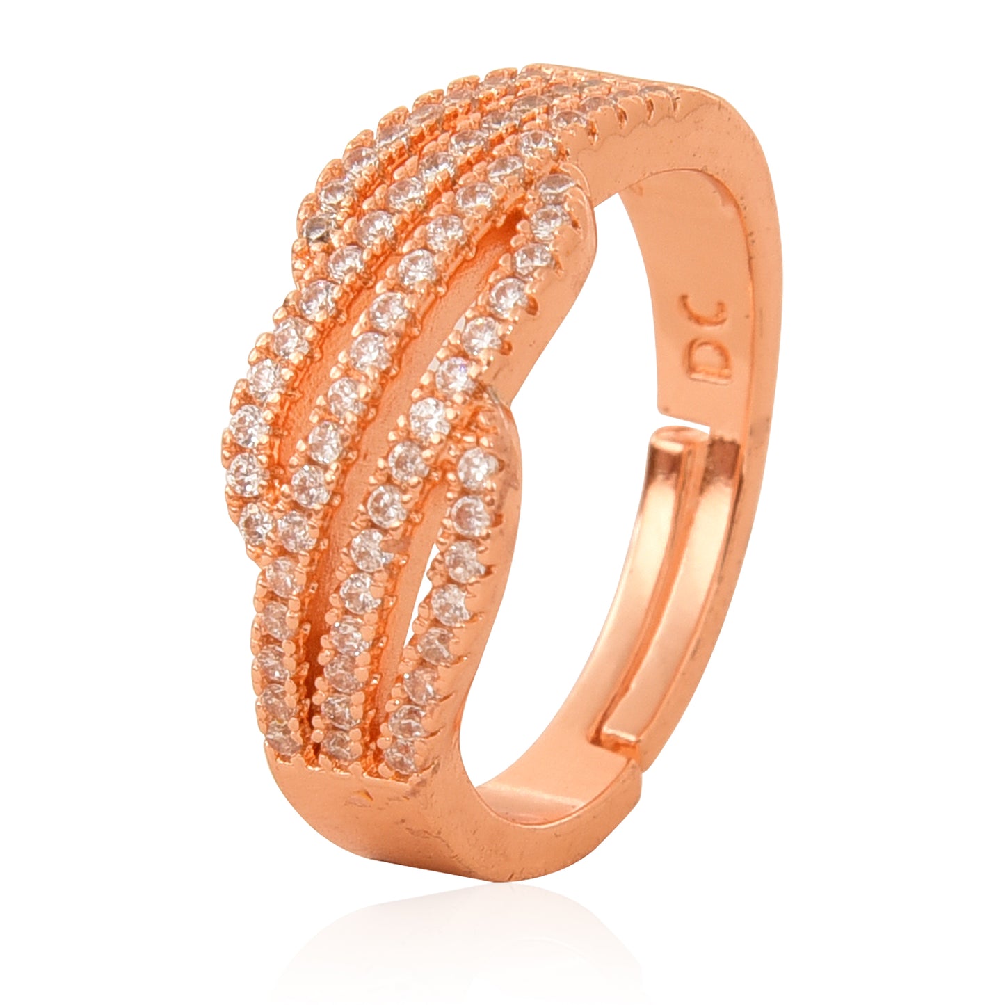 Rose Gold Plated | American Diamond Studded | Adjustable | Finger Ring for Women and Girls, Style 19