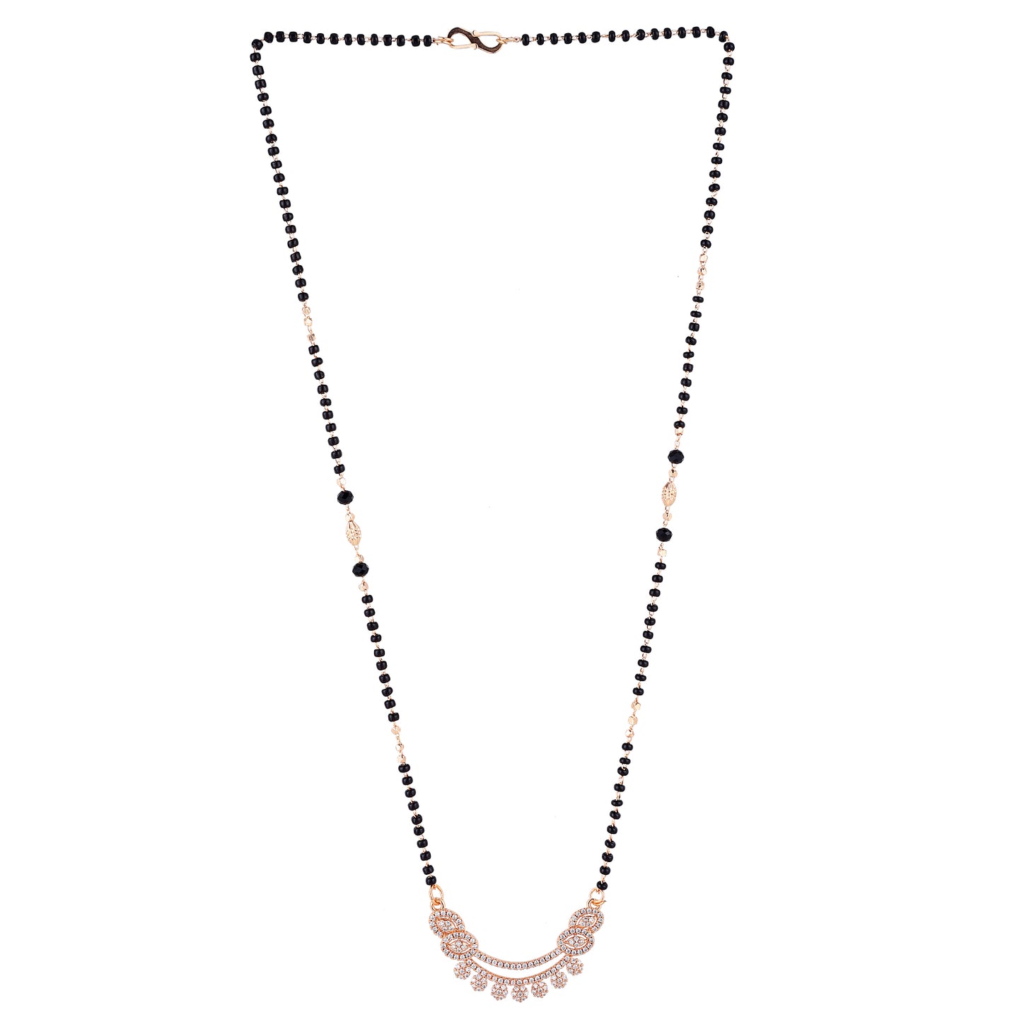 Nilu's Collection Rose Gold Plated CZ Stones Mangalsutra with Black Beads for Women