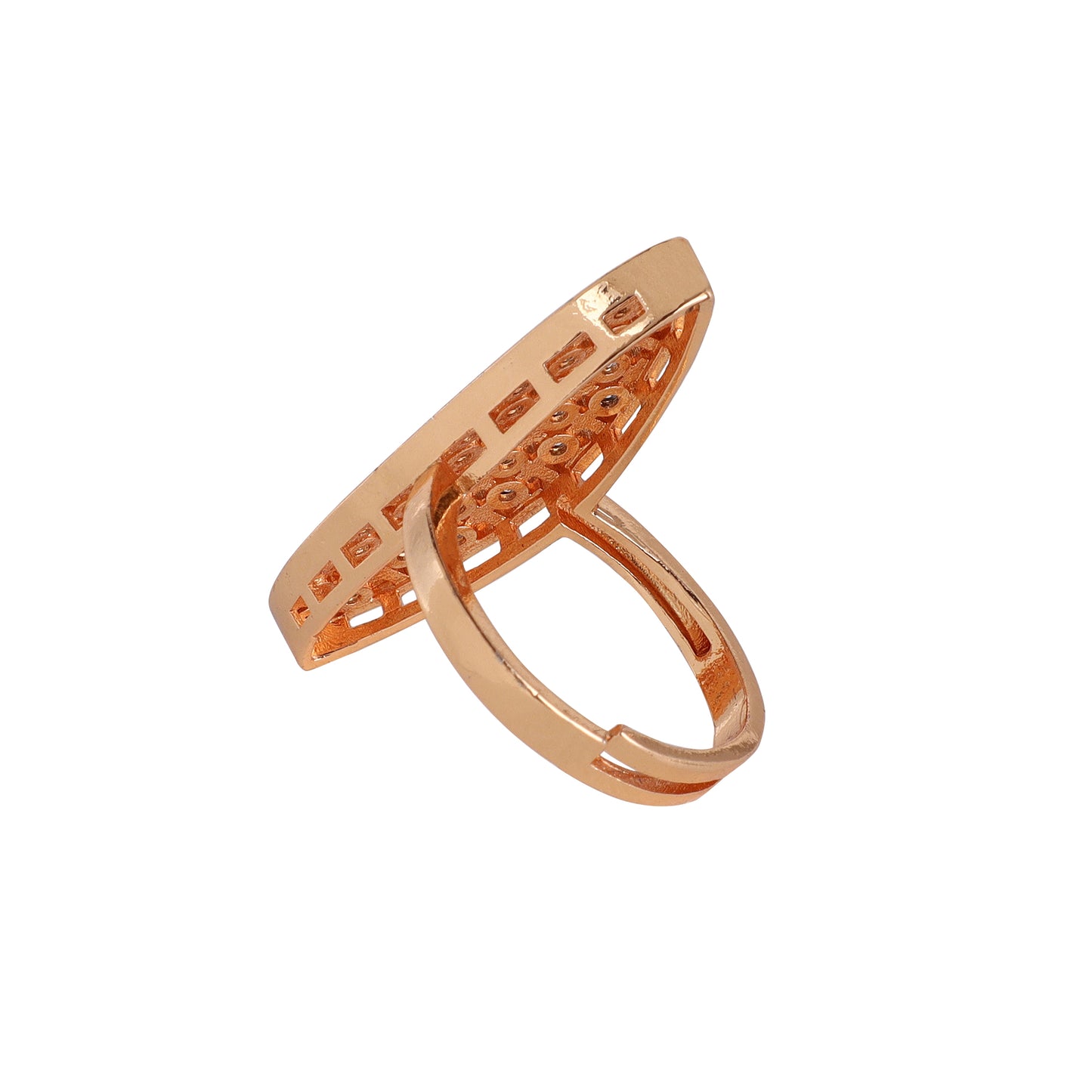 Rose Gold Plated Studded with American Diamond Wedding/Anniversary Ring for Women (Adjustable)