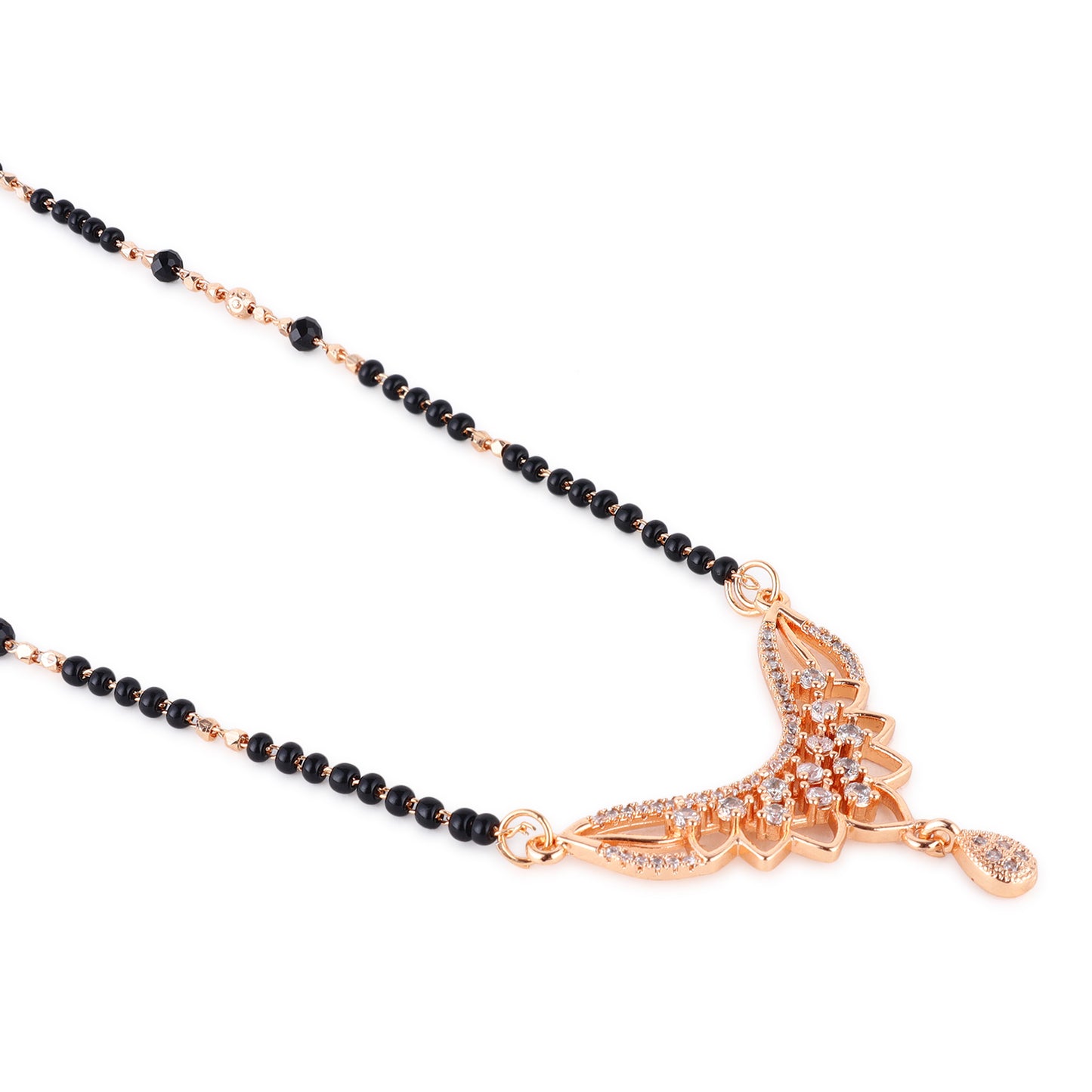 Nilu's Collection Rose Gold Plated CZ Stones Mangalsutra with Black Beads for Women