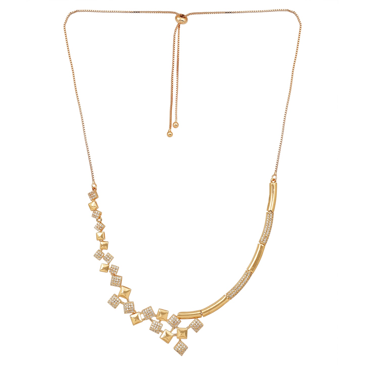 Rose Gold Plated Cubic Necklace Set with Earrings | American Diamond for Women & Girl | Gift For her