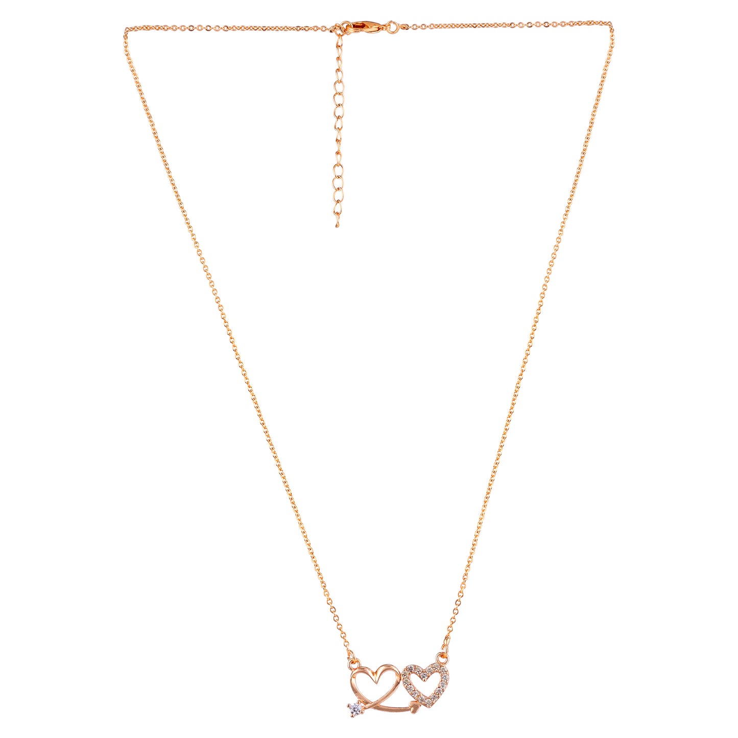 Nilu's Collectin Rose Gold Plated Double Heart Pendant Necklace With American Diamond for Women and Girls |Anti-Tranish | Anti- Allergy | Office Wear