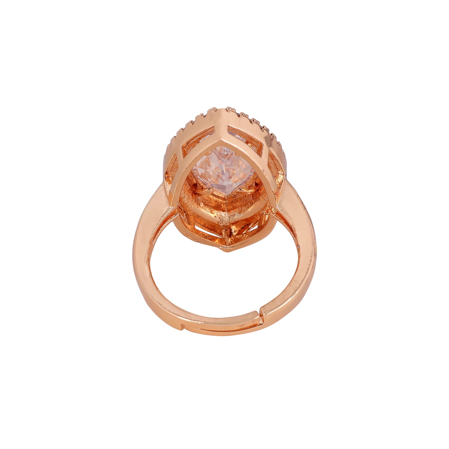 Rose Gold Plated Studded with American Diamond Wedding/Anniversary Ring for Women (Adjustable)
