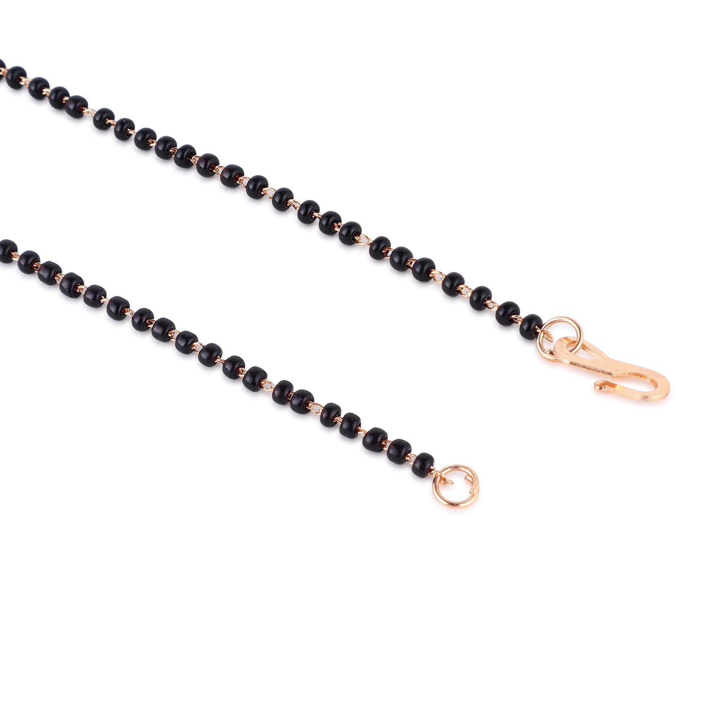 Nilu's Collection Rose Gold Plated CZ Stones Floral Mangalsutra With Black Beads For Women