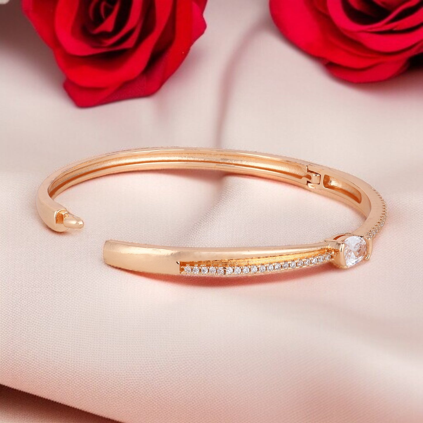 Rose Gold-Plated Kada with Centerpiece Stone Elegant Designer kada Bracelet for Women| Sleek Finish |Office Wear | Minimalist Appeal