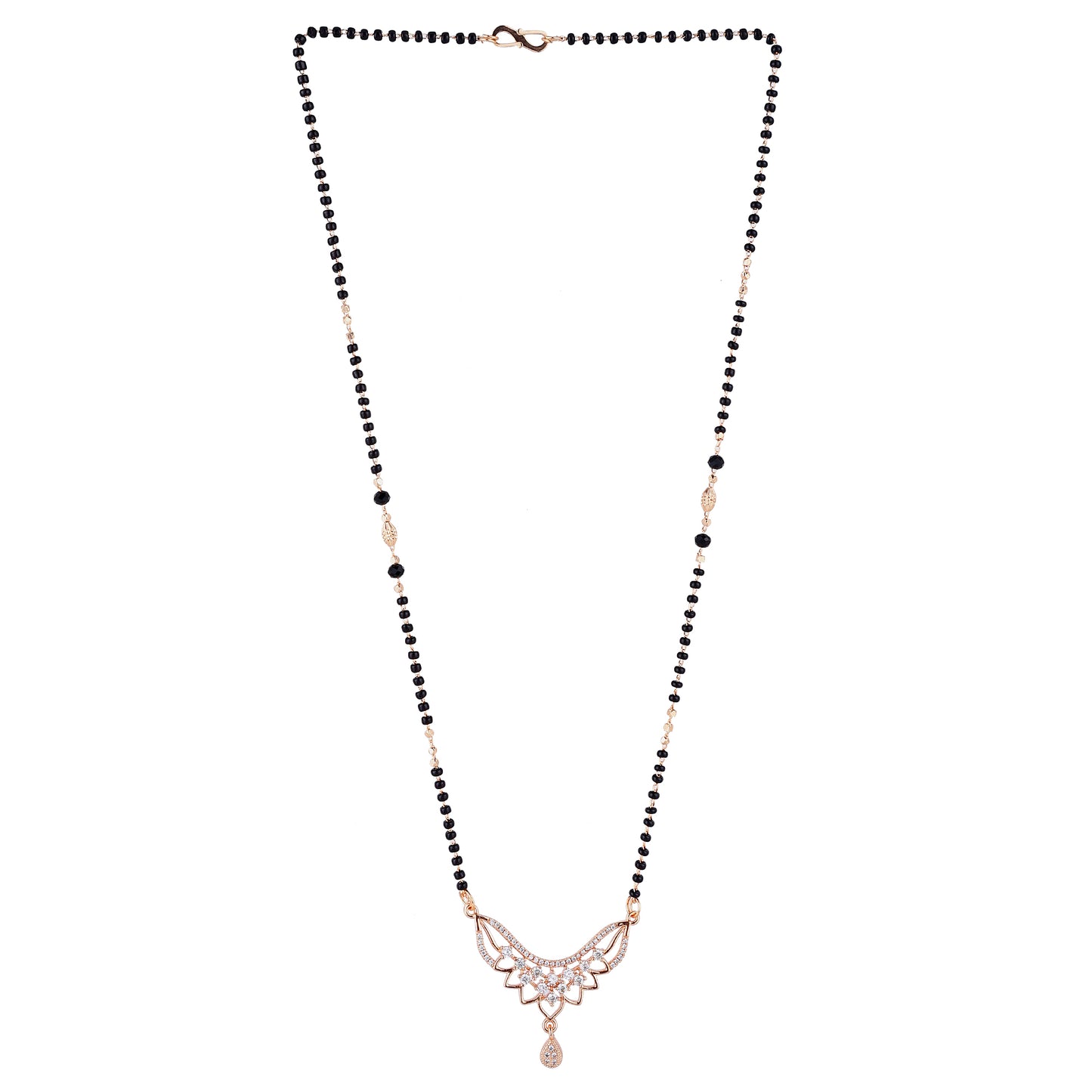 Nilu's Collection Rose Gold Plated CZ Stones Mangalsutra with Black Beads for Women