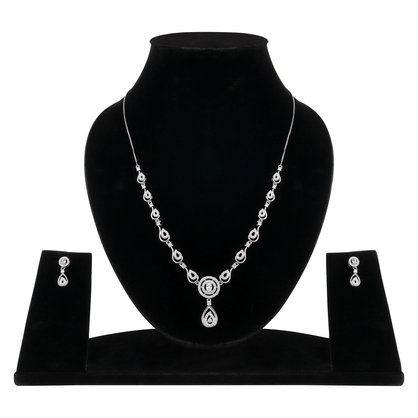 Stylish 18k Rose Gold Plated American Diamond Chain Pendent Necklace & Earrings Set for Women & Girls, Luxury AD Pendant Gift Set for Women, Girls & Her