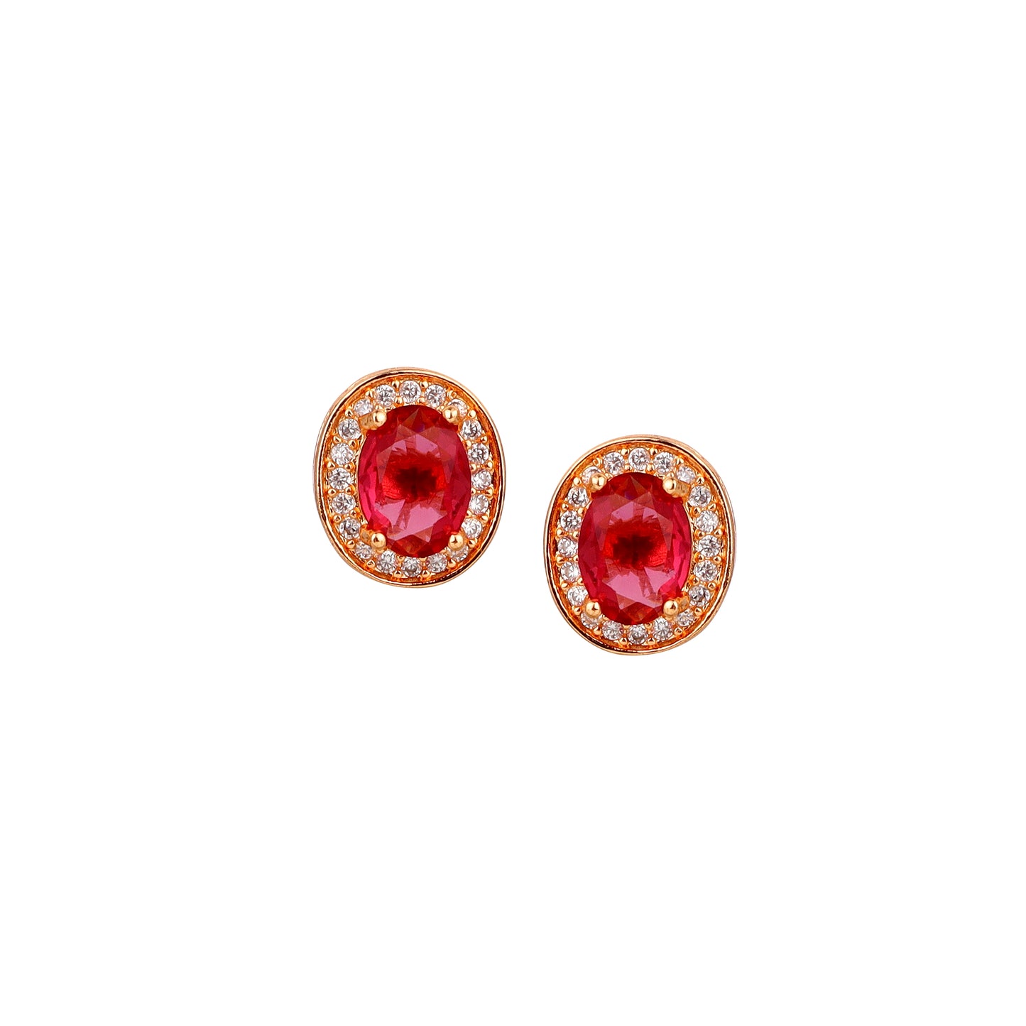 Rose Gold Plated Ruby Red Oval Pendant Necklace and Earring Set for Women and Girls