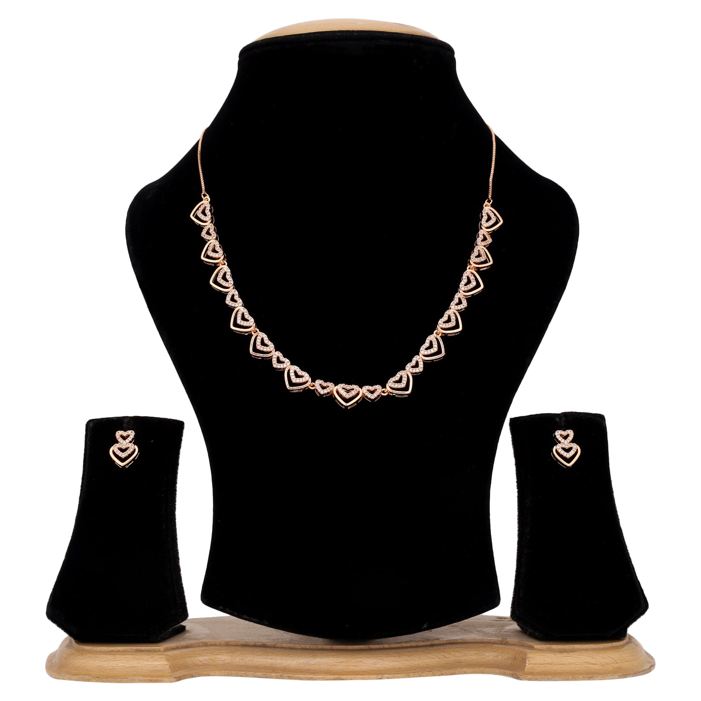 Rose Gold Plated American Diamond Necklace And Pair Of Earrings Jewellery Set for Women | Special Ocassion, Wedding, Engagement, Dating | Anti Tarnish | Anti Allergy | Necklace and Earring Set | Gift for Her