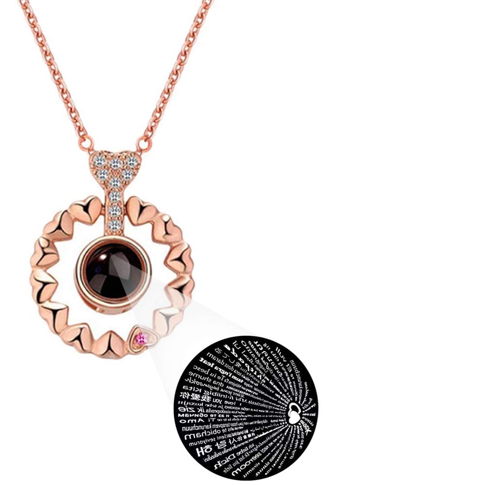 Enchanting Rose Gold Plated Zircon Necklace Adorned with Delicate Heart Accents