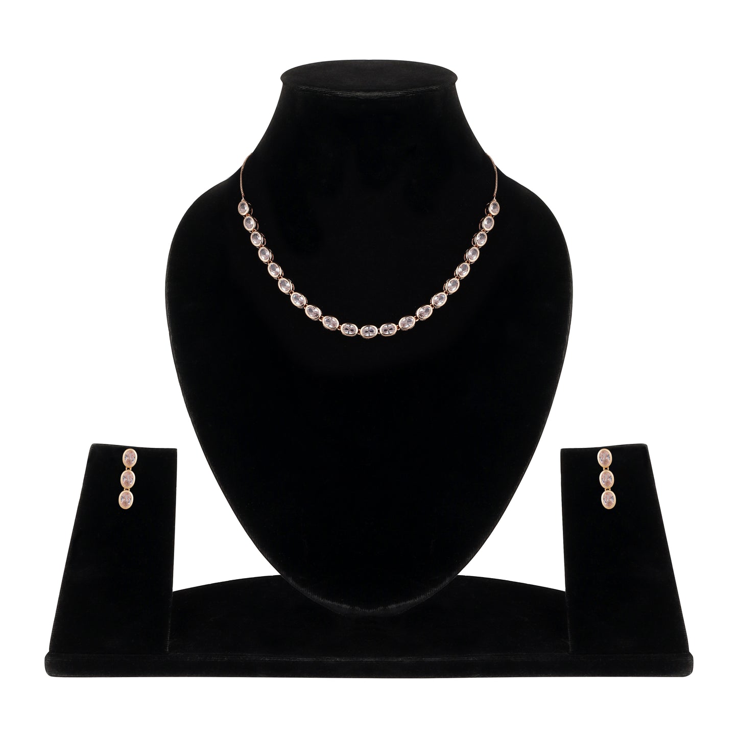 Nilu’s Collection Rose Gold Plated Necklace Set with Matching Earrings | Adjustable Chain | Premium AD Stone Jewelry for Women and Girls