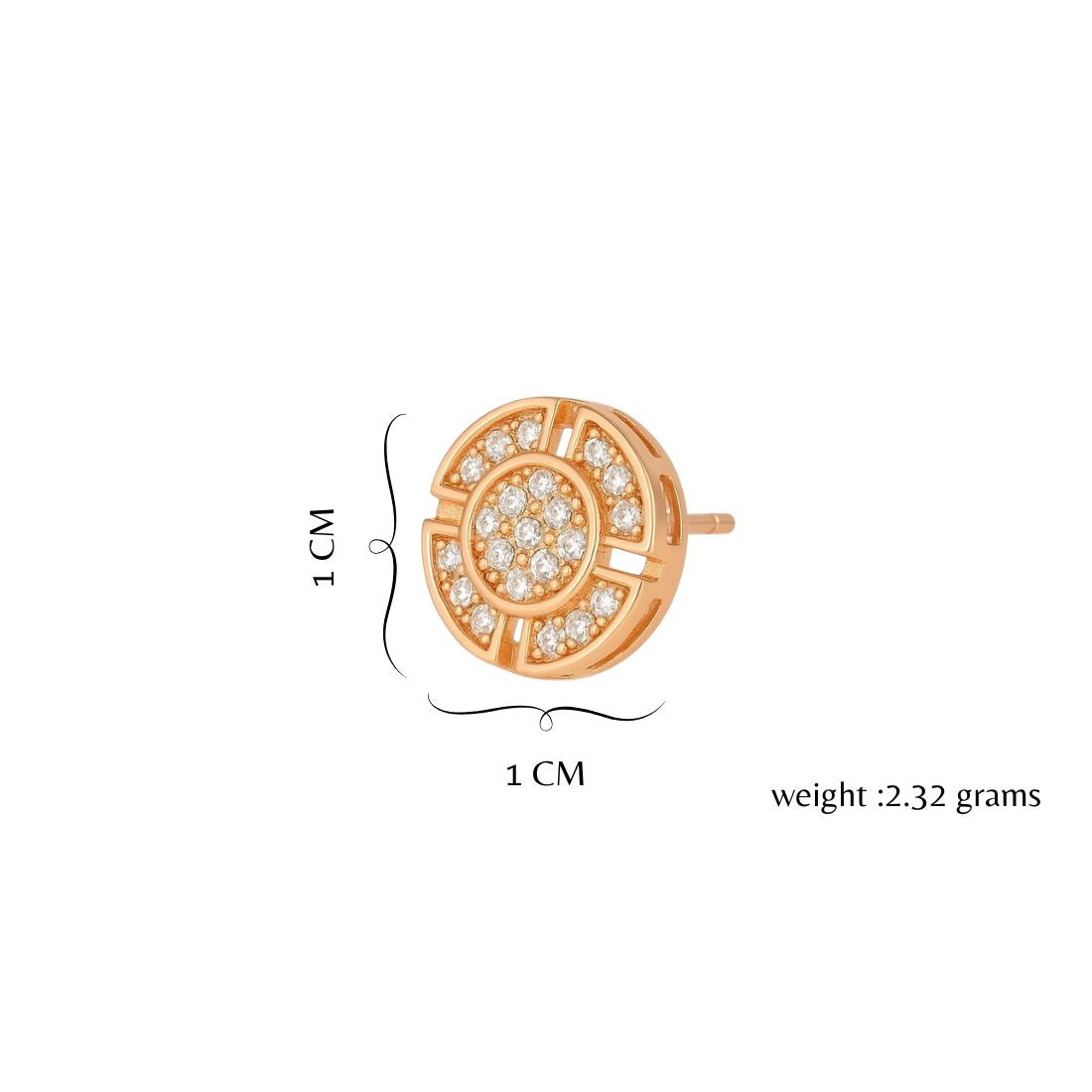 Nilu's Collection Rose Gold Plated Round Stud Earrings with American Diamonds For Women and Girls | Lightweight| Anti-Tranish