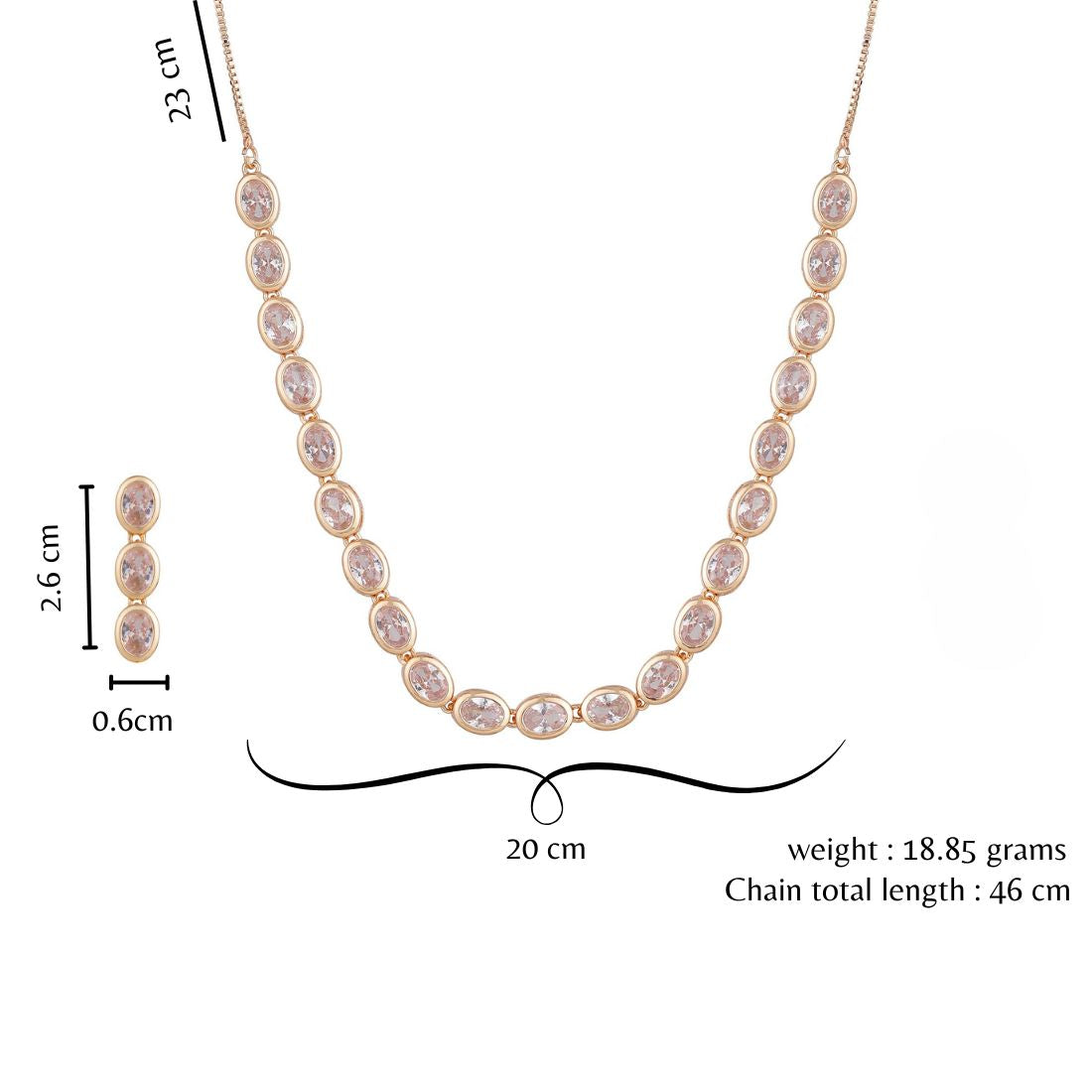 Nilu’s Collection Rose Gold Plated Necklace Set with Matching Earrings | Adjustable Chain | Premium AD Stone Jewelry for Women and Girls