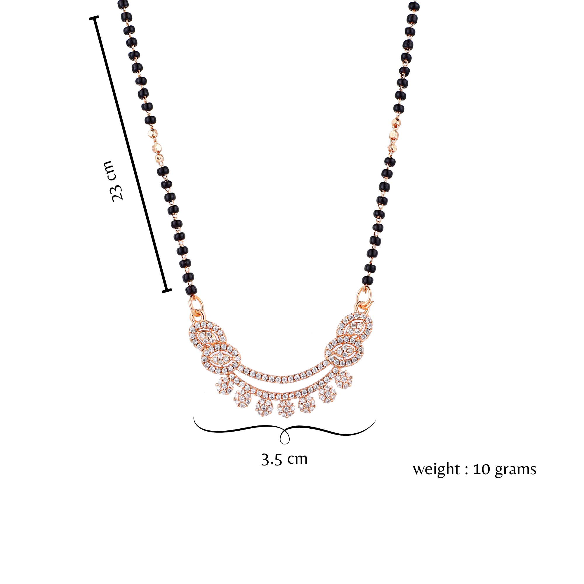 Nilu's Collection Rose Gold Plated CZ Stones Mangalsutra with Black Beads for Women