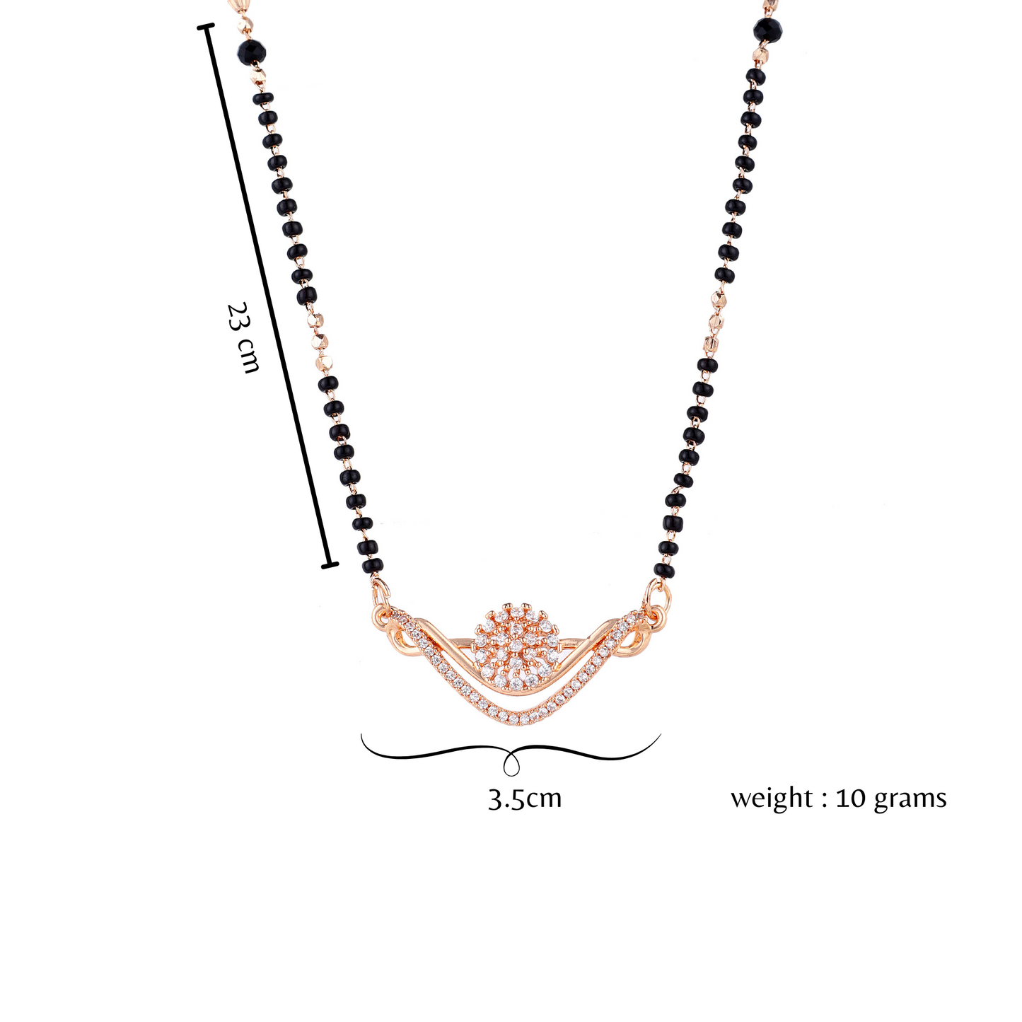 Nilu's Collection Rose Gold Plated CZ Stones Floral Mangalsutra With Black Beads For Women