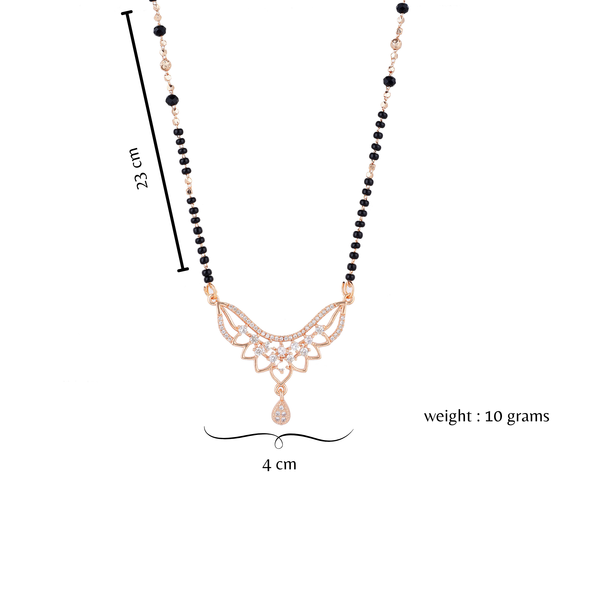 Nilu's Collection Rose Gold Plated CZ Stones Mangalsutra with Black Beads for Women