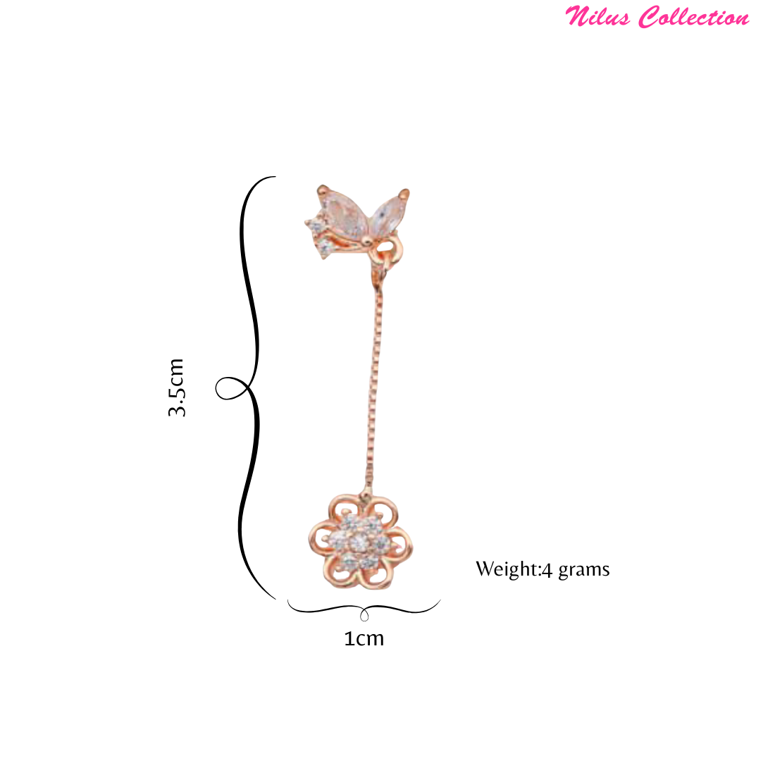 Elegant Rose Gold Floral Drop With American Diamond Earrings with Butterfly Studs For Girls And Women |Gifts For Girls | Marriage Gifts |