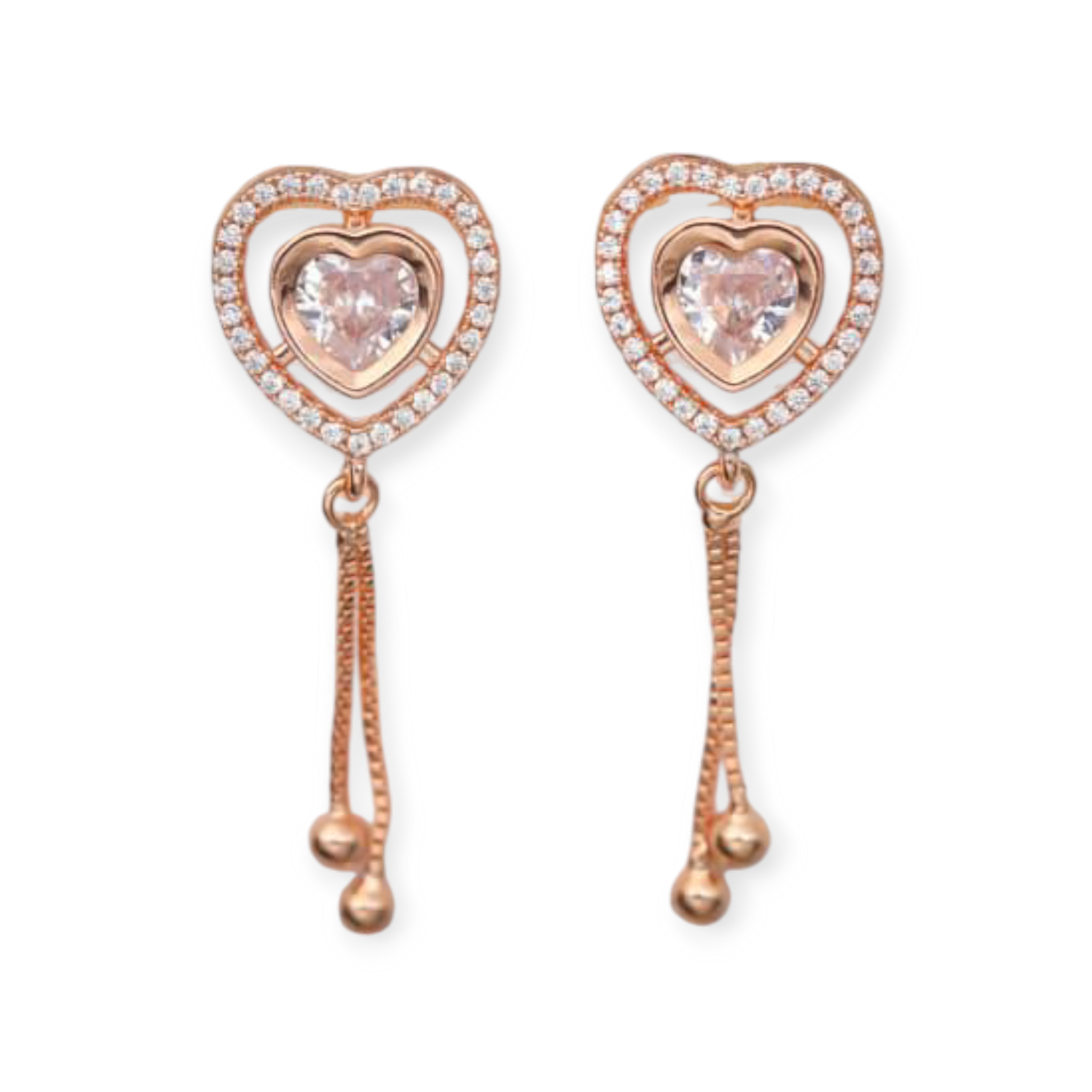 Rose Gold Plated Heart Drops Capture with American Diamond Earrings For Girls and Women | Gift For Girls |