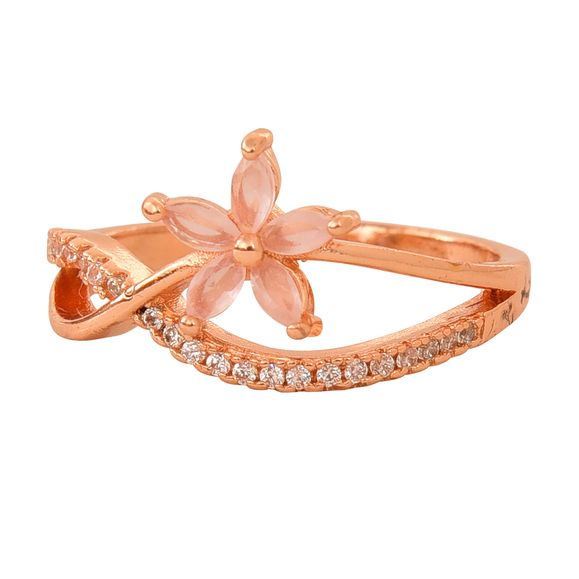 Rose Gold Plated American Diamond Studded Adjustable Finger Ring